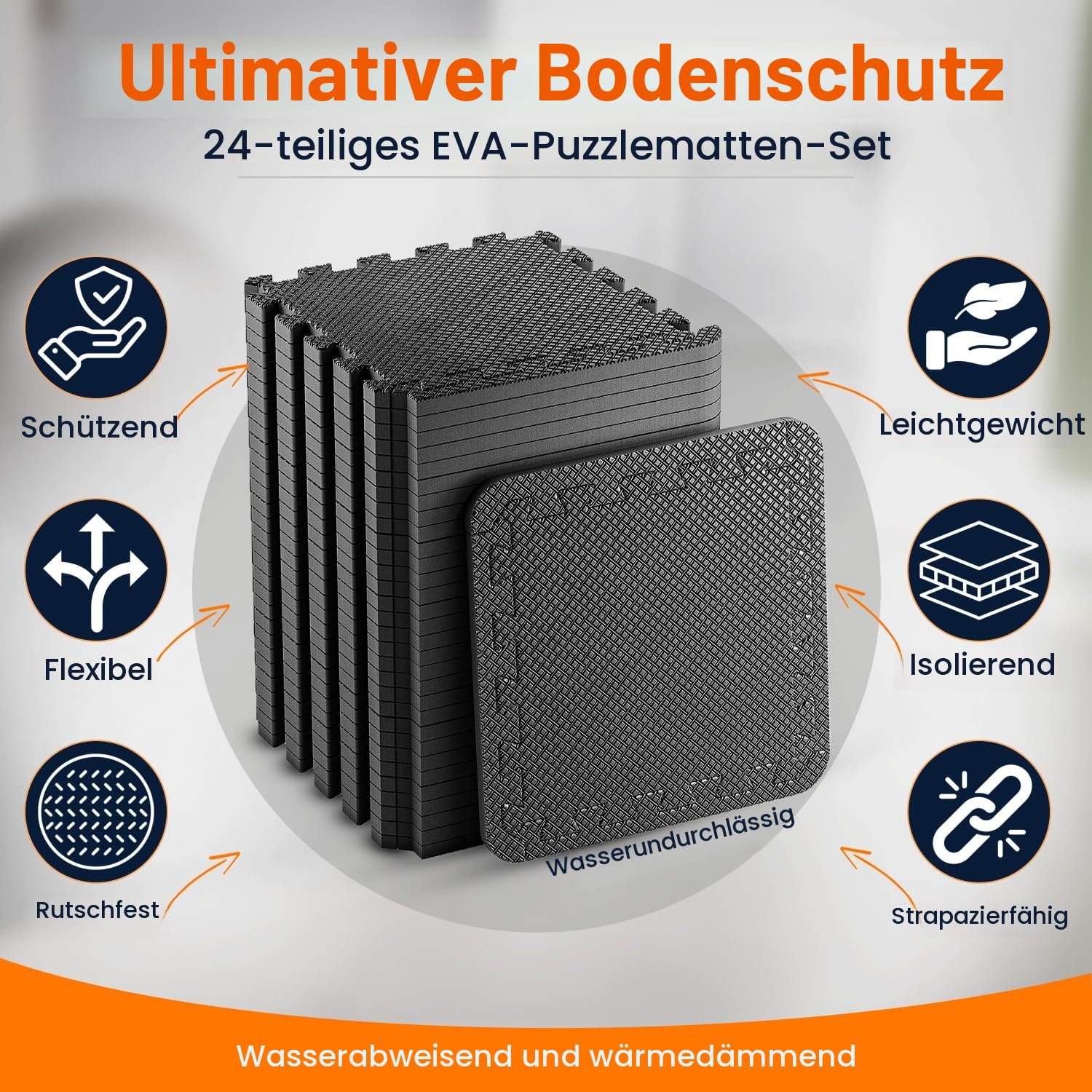 24 St. Bodenschutzmatte Fitness, mit Rand 20 St; Schwarz Viereckig je 30,5x30,5cm, 1cm Dick. Gesamt 175cm X 118cm (2,07m²) Unterlegmatten Schutzmatten Bodenmatten Sportmatten Puzzlematte EVA