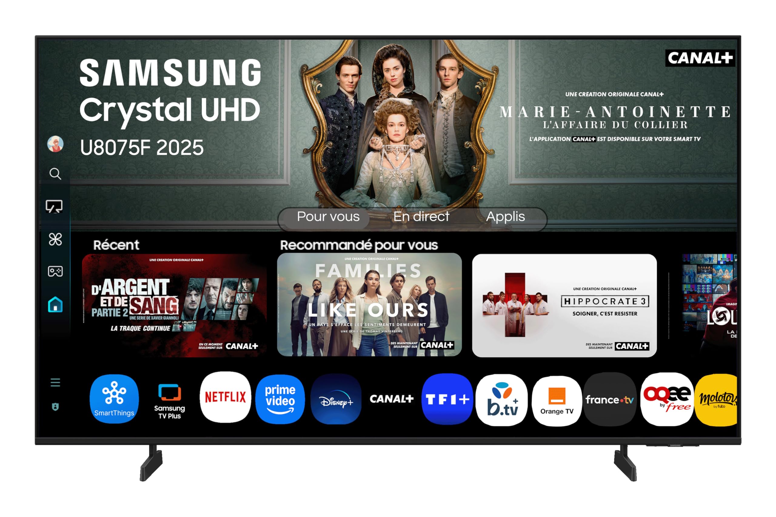 SAMSUNG 43-calowy telewizor Crystal UHD U8075F 4K Smart TV, niesamowite kolory z procesorem kryształowym 4K, słuchaj wszystkich głośników z Q-Symphony, dane chronione przez Knox Security i Gaming Hub