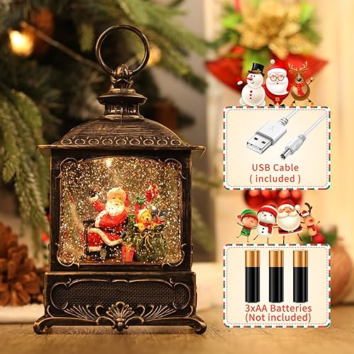 Miniatura 23 de Linterna de decoración de Navidad con forma de globo de nieve, enchufe iluminado brillante, 3 pilas AA y alimentado por USB, linterna de globo