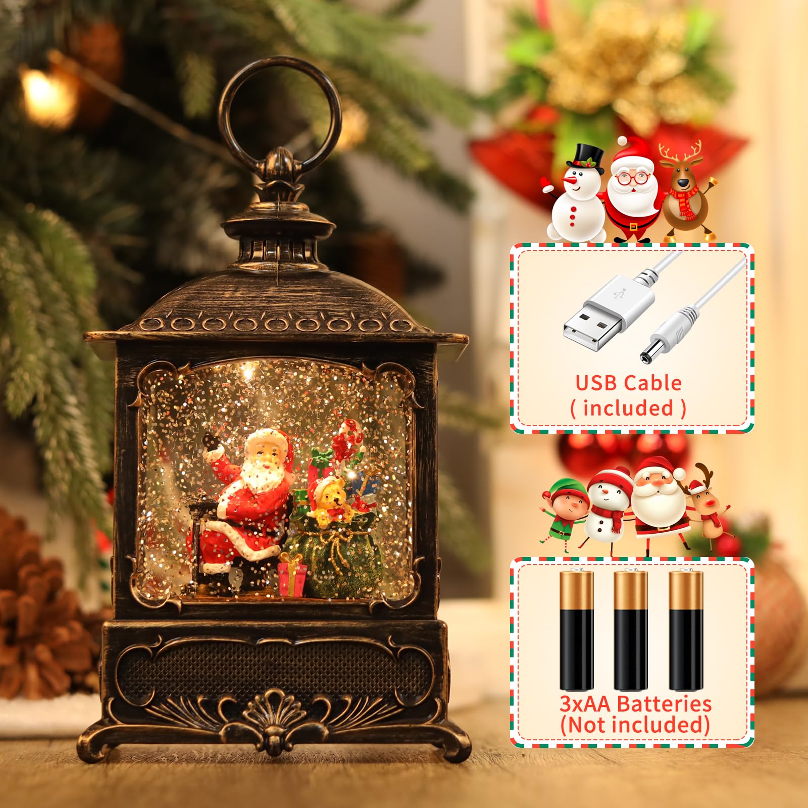 DANVON 12" Angel Snow Globe Lantern - LED Lighted, Music, Swirling Glitter, Battery Or USB Powered - View #2