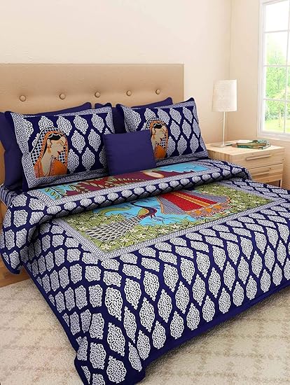 Cottonhandicool Cotton 120 TC floral printed Single Bedsheet (Standard, Blue, Pack of 1)