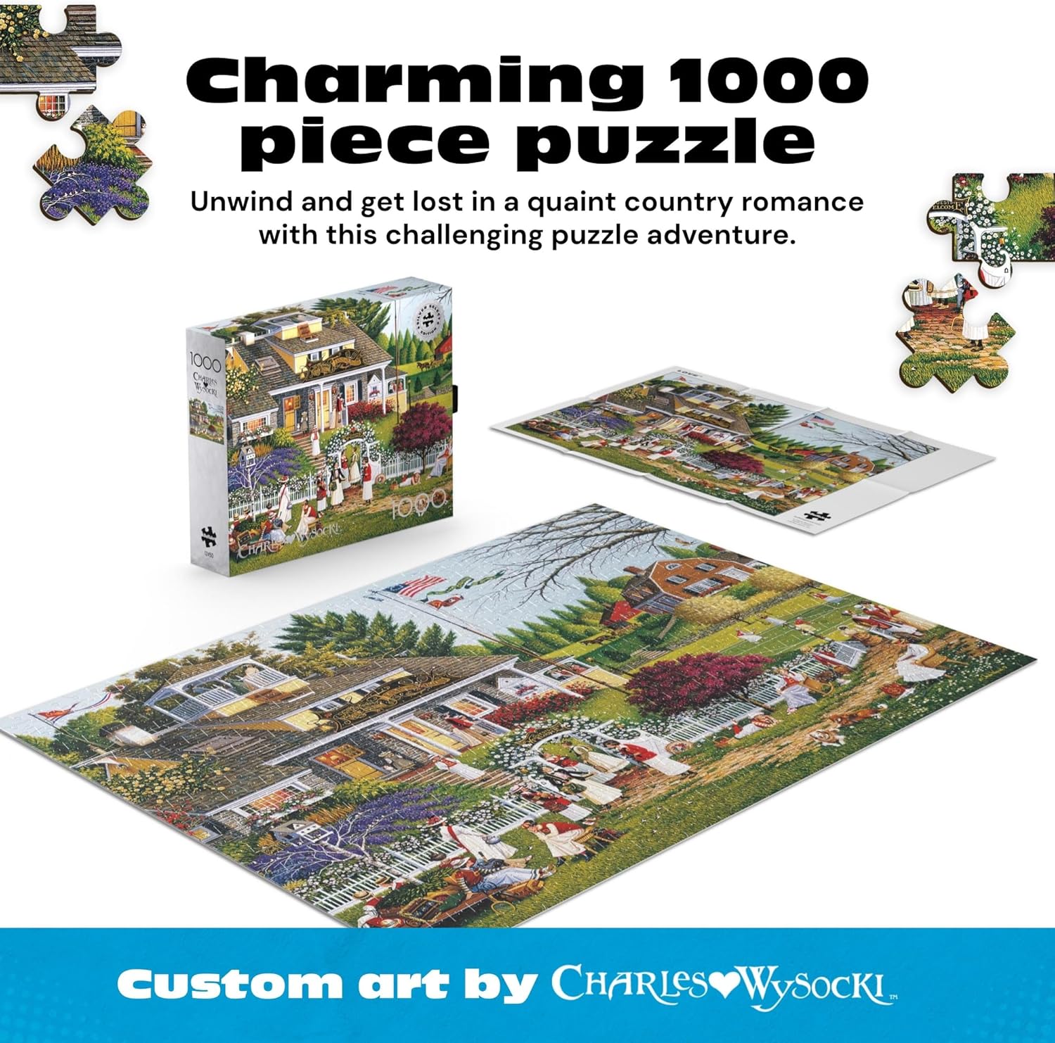 Buffalo Games - Puzzles for Adults 1000 Pieces Charles Wysocki's Love Jigsaw Puzzle, Silver Select Premium Giftable Box with Foil Accents