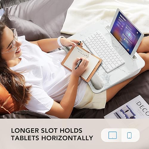 Miniatura 4 de HUANUO Escritorio portátil para computadora portátil con cojín de almohada, se adapta a portátiles de hasta 15.6 pulgadas, con tira antideslizante y