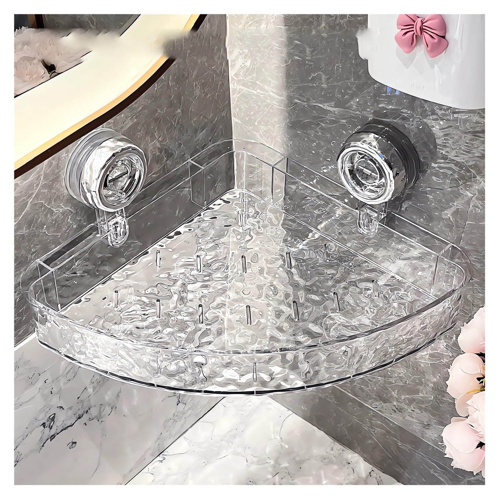 Corrugated Suction Cup Storage Holder Corner Shower Caddy Large Organizer Bathroom Shelf Clear Acrylic Shower Tray Shelves Inside Floating Shower Wall