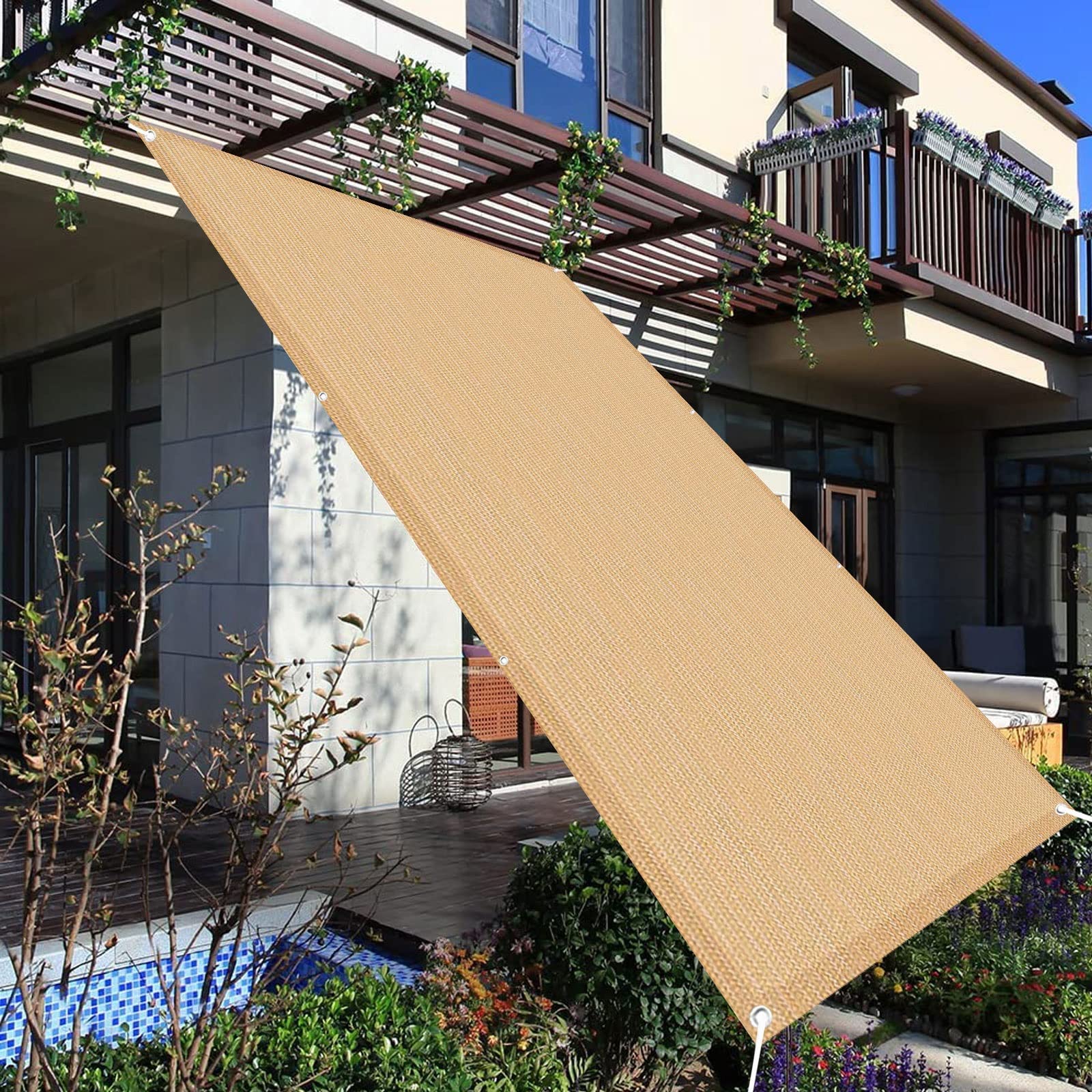 Voile d'ombrage sans perçage 1.2x1.2m beige anti-UV pour locataire et petit balcon
