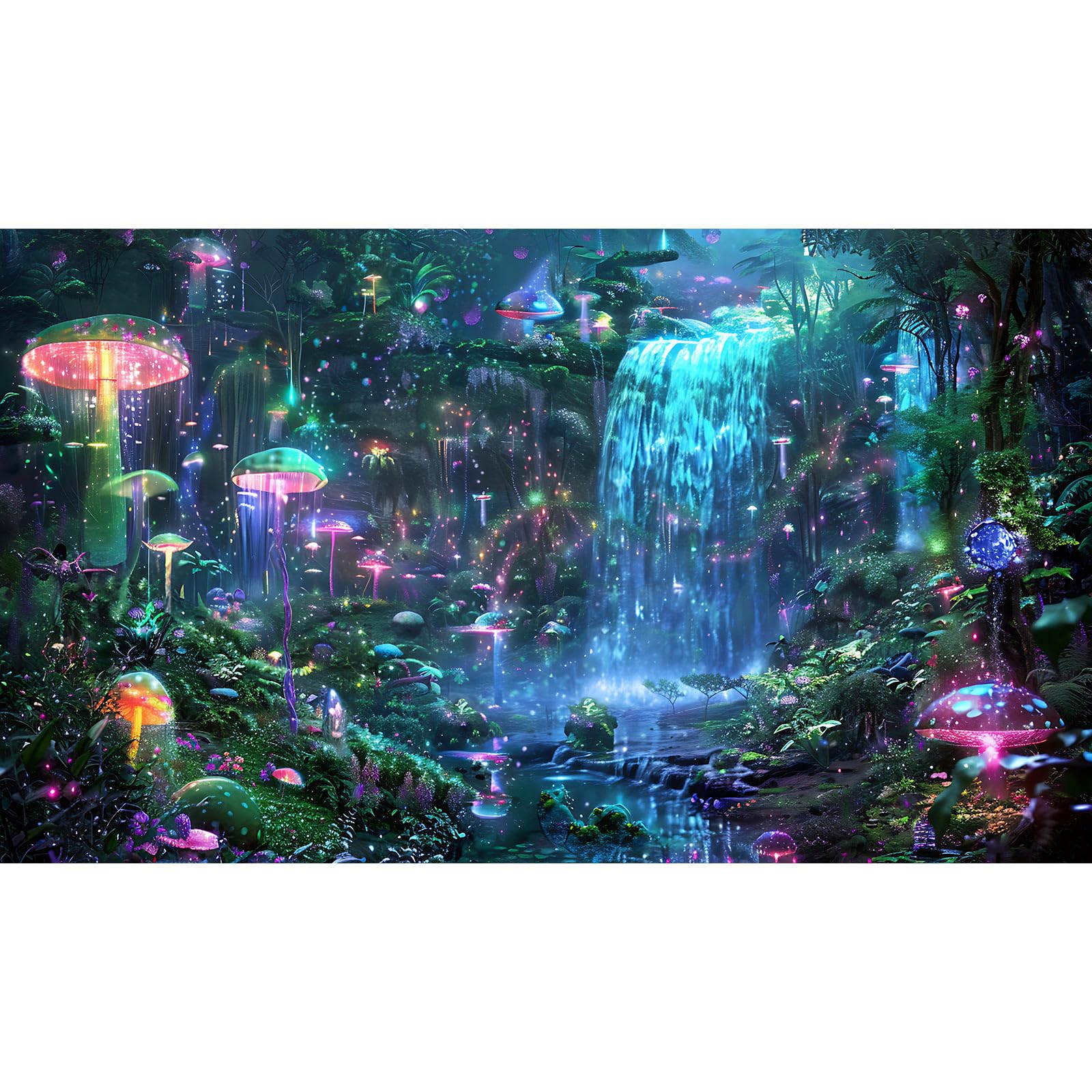 Jungle Waterfall Aquarium Background Enchanted Bloom Mushrooms Fish Tank Background Dancing Creatures Sparkling Fantasy Forest Reptile Tank Backgrounds Mystery Forests Terrarium Backgrounds 24x16in