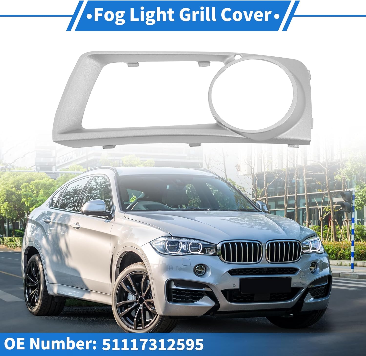 Fog Light Grill Front Lower Bumper Fog Light Cover Inserts No.51117312595 for BMW X6 2012-2014 Silver Tone ABS 1 Pc Front Left Car