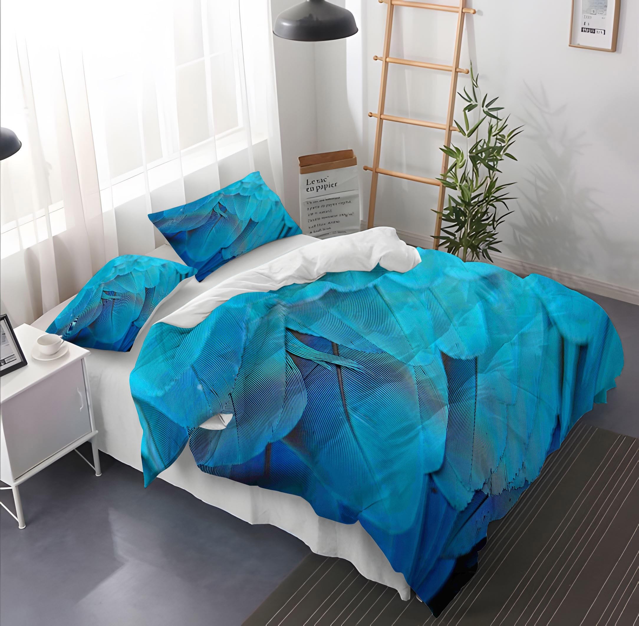 Bettwäsche-Set 180x200 Cm (3-teilig) – Mikrofaser, Mit 2 Kissenbezügen 80x80, Blau-goldenes Muster