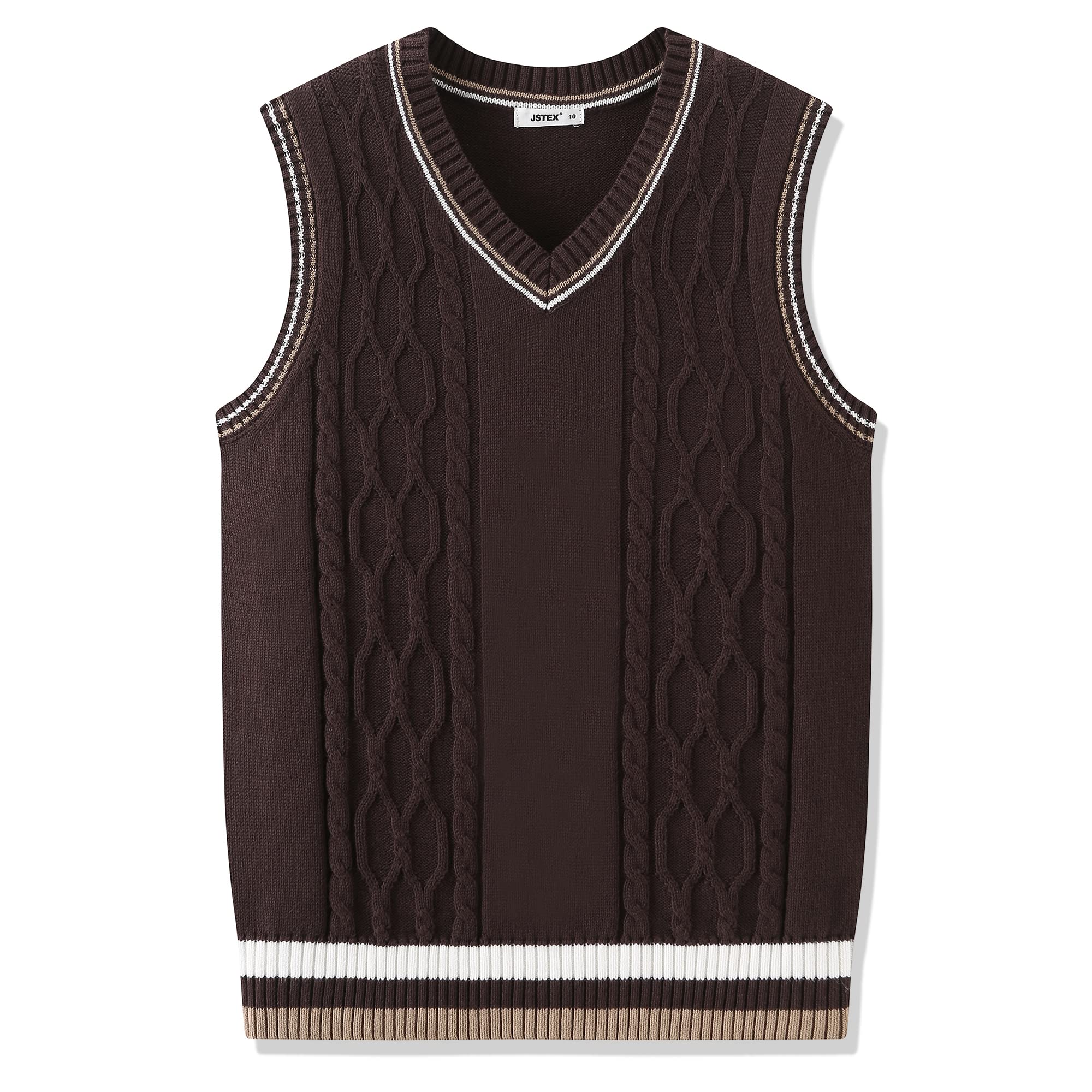 JSTEX Boys Sweater Vest 100% Cotton Kids Uniform Vest V-Neck Sleeveless Knit Pullover for Boy Girls Toddler Size 4-14