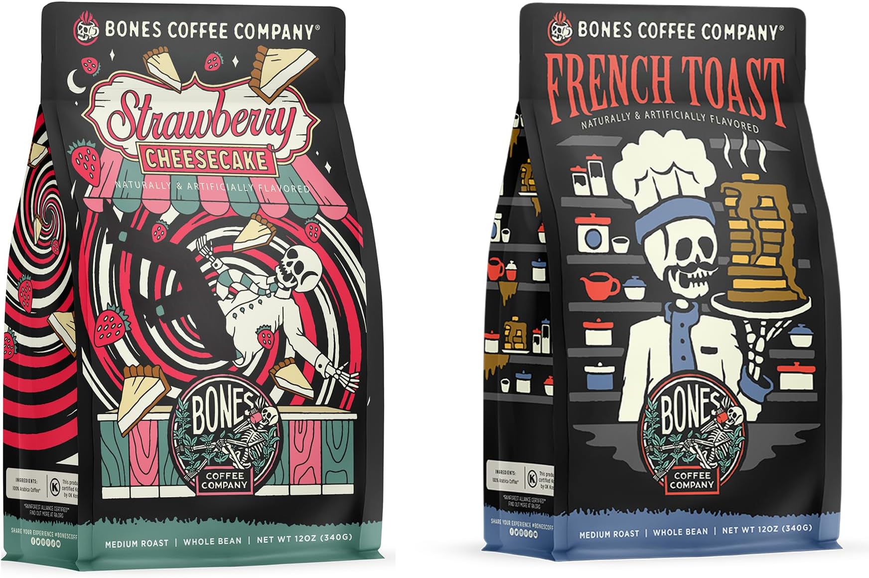 Strawberry Cheesecake and French Toast Flavored Ground Coffee Beans Bundle | 12 oz Medium Roast Arabica Low Acid Coffee Gifts (Ground)