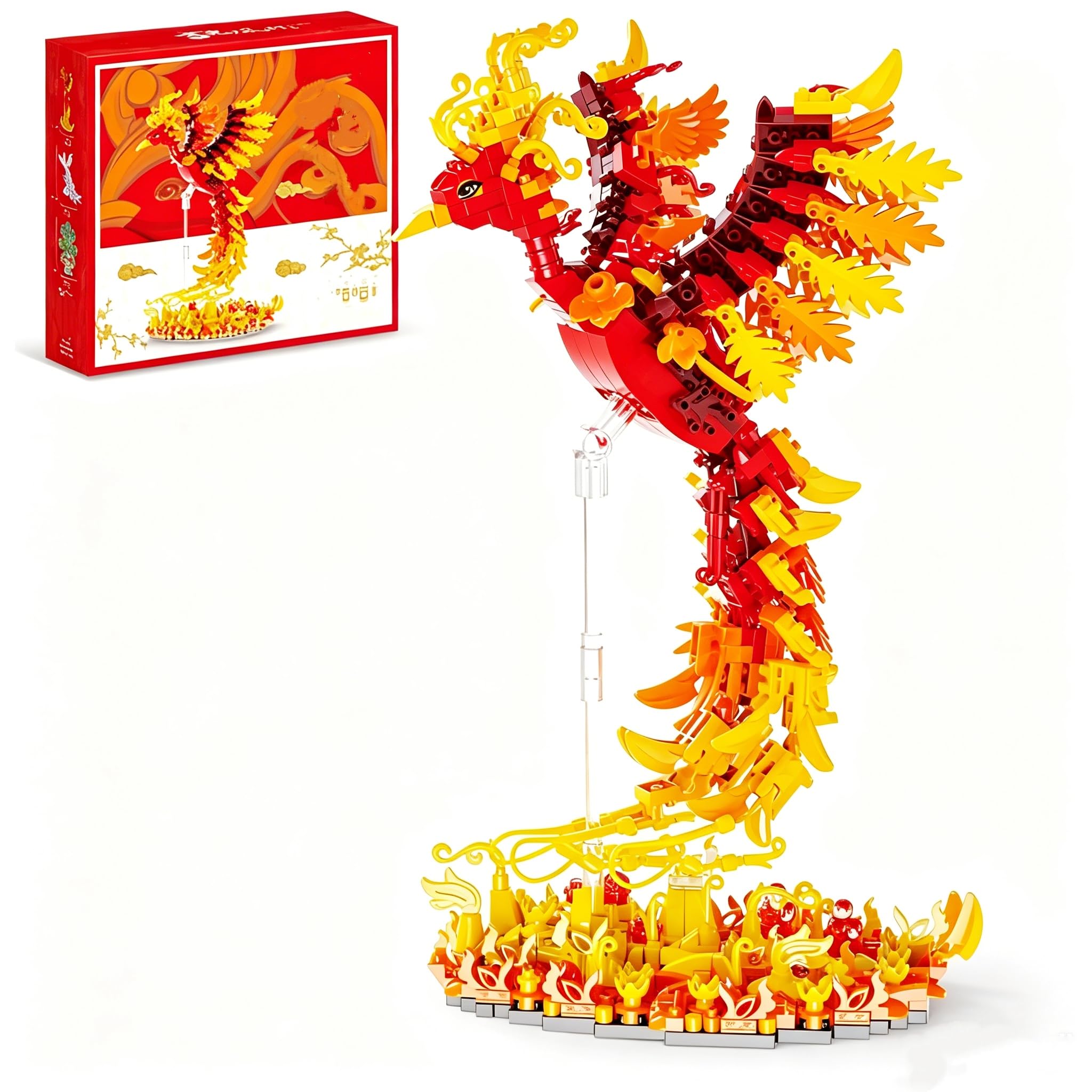 Flame Phoenix Building Block Set, 1071 PCS Micro Magic World Phoenix Building Models Kits, STEM Mini Magic Animal Bird Bricks Model Toys, Gifts for Adults and Teens