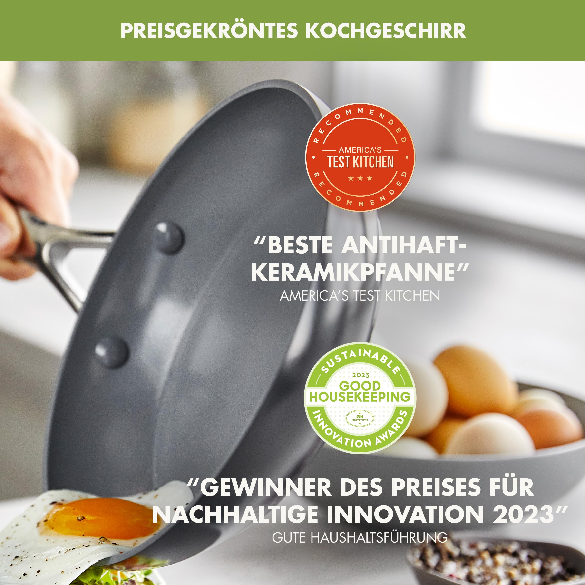GreenPan Valencia Pro Harteloxierte Gesunde Keramik Antihaft 18 cm / 2 Liter Stielkasserolle mit Deckel, PFAS-frei, Induktion, spülmaschinenfest, Backofenfest, Grau