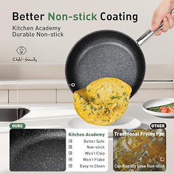 Kitchen Academy Titanium Nonstick Frying Pans Set, Induction Skillet Sets, Healthy Cookware Chef's Pan, Free of PTFE & PFAS (9.5+10 Inch)