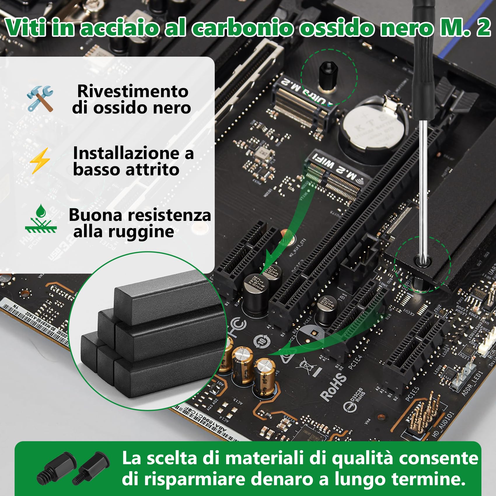 Kit viti per SSD M.2 NGFF 30 pezzi acciaio al carbonio nero per scheda madre ASUS MSI Gigabyte