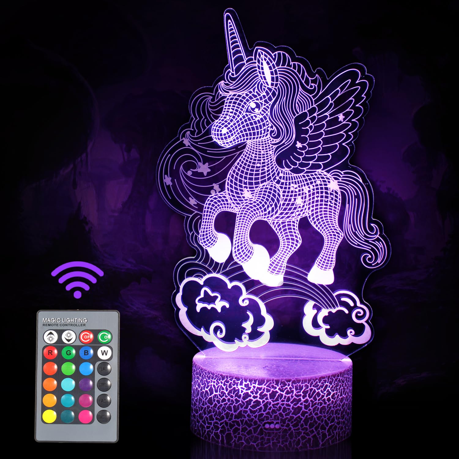 Luz nocturna de unicornio para niños, 7 colores + 16 colores cambiantes degradados con control remoto, lámparas de mesa táctiles inteligentes, lámpara de decoración 3D, regalos para niños de 10 años