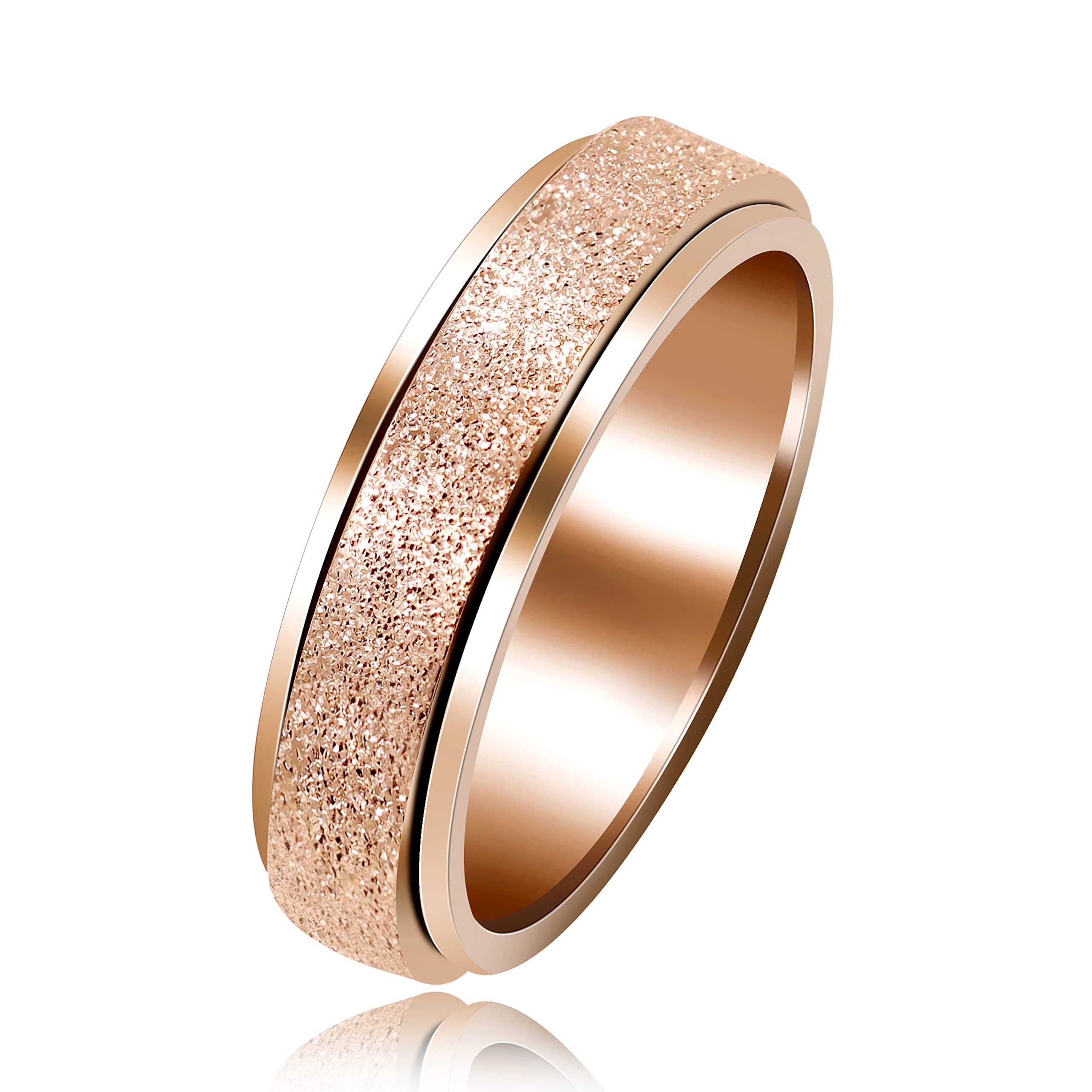 Uloveido6mm Spinner Wedding Band Ring Spinning Rotating Anxiety Relief Rings Sandblast Glitter Finish for Women Men