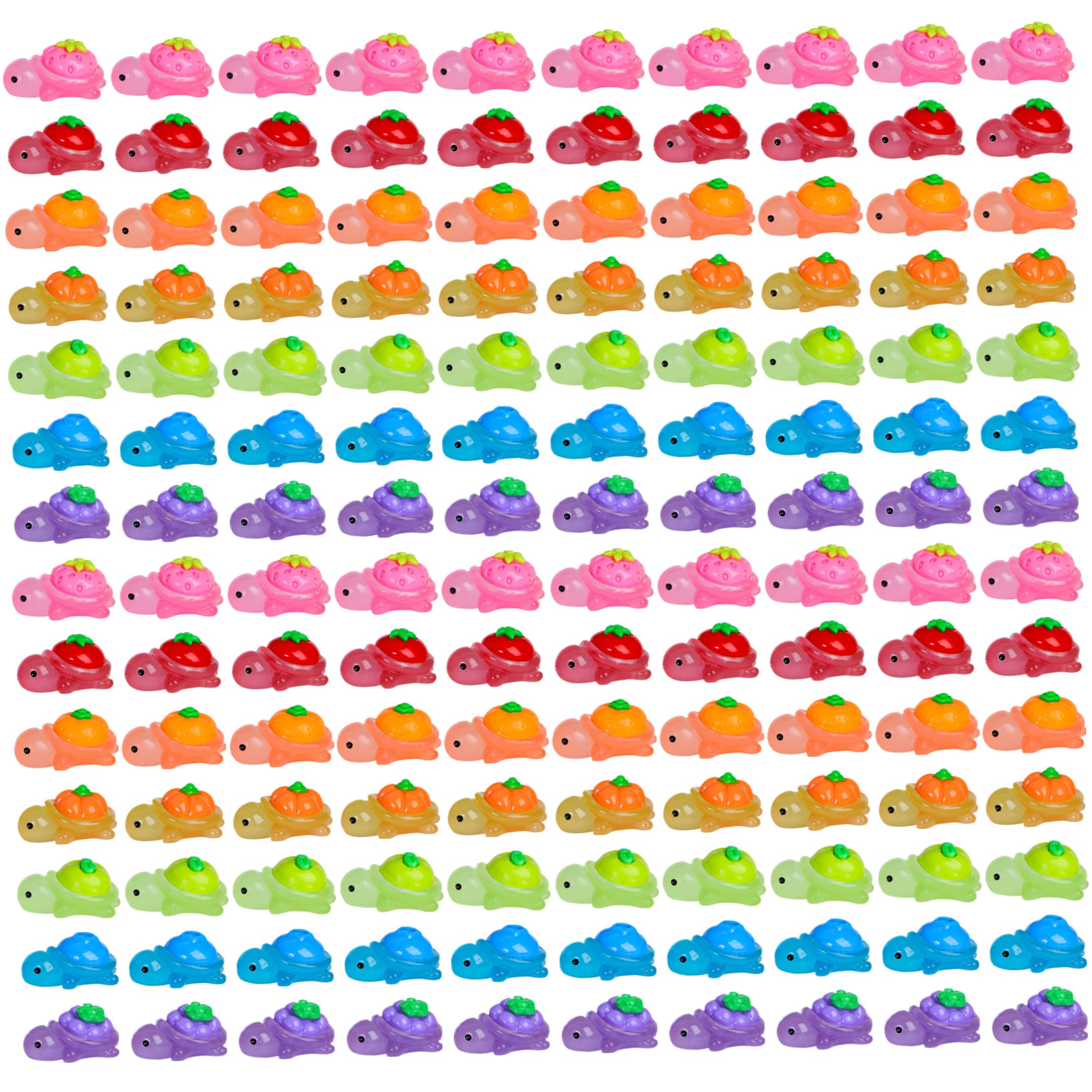 Lcarege 150pcs Mini Resin Turtles, Glow In The Dark Mini Turtles With Cute Fruit Designs, Resin Animals For diy crafts, Fairygarden, Partyfavors, Homedecor