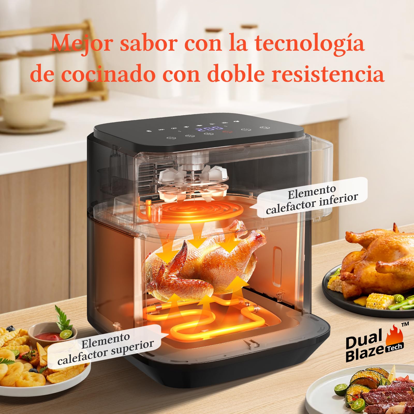 Taylor Swoden Air Fryer 6.5L 1800W Freidora de Aire con Doble Resistencia, Ventana de Visualización, 8 Programas, Panel Táctil Digital, Interior Metálico, 14 Recetas Físicas, Capacidad para 8 Personas