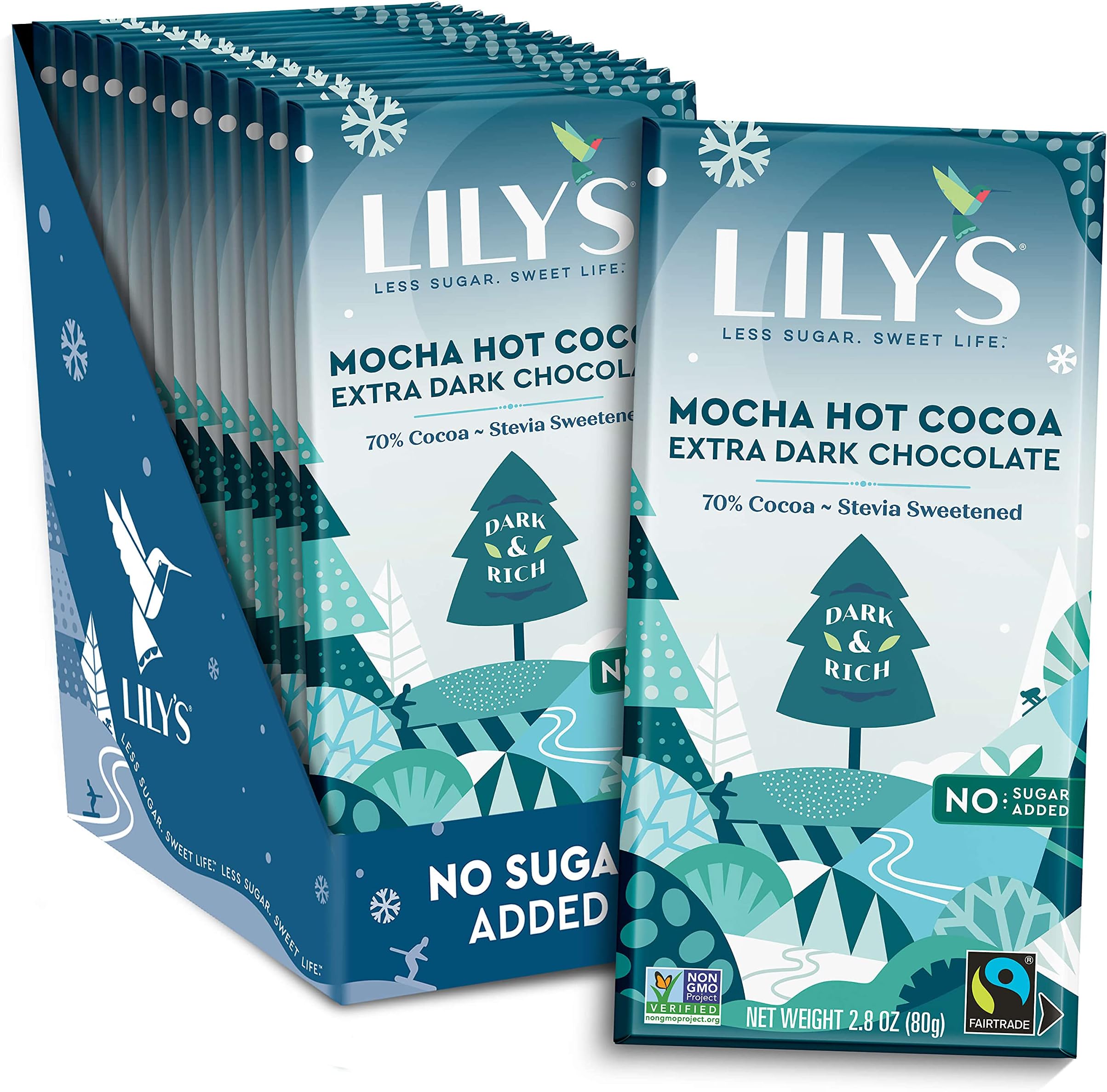 Lily's Sweet Mocha Hot Chocolate Bar Sweetened with Stevia, No Added Sugar, Low Carb, Keto Compatible, 70% Cocoa, Fair Trade, Gluten Free and