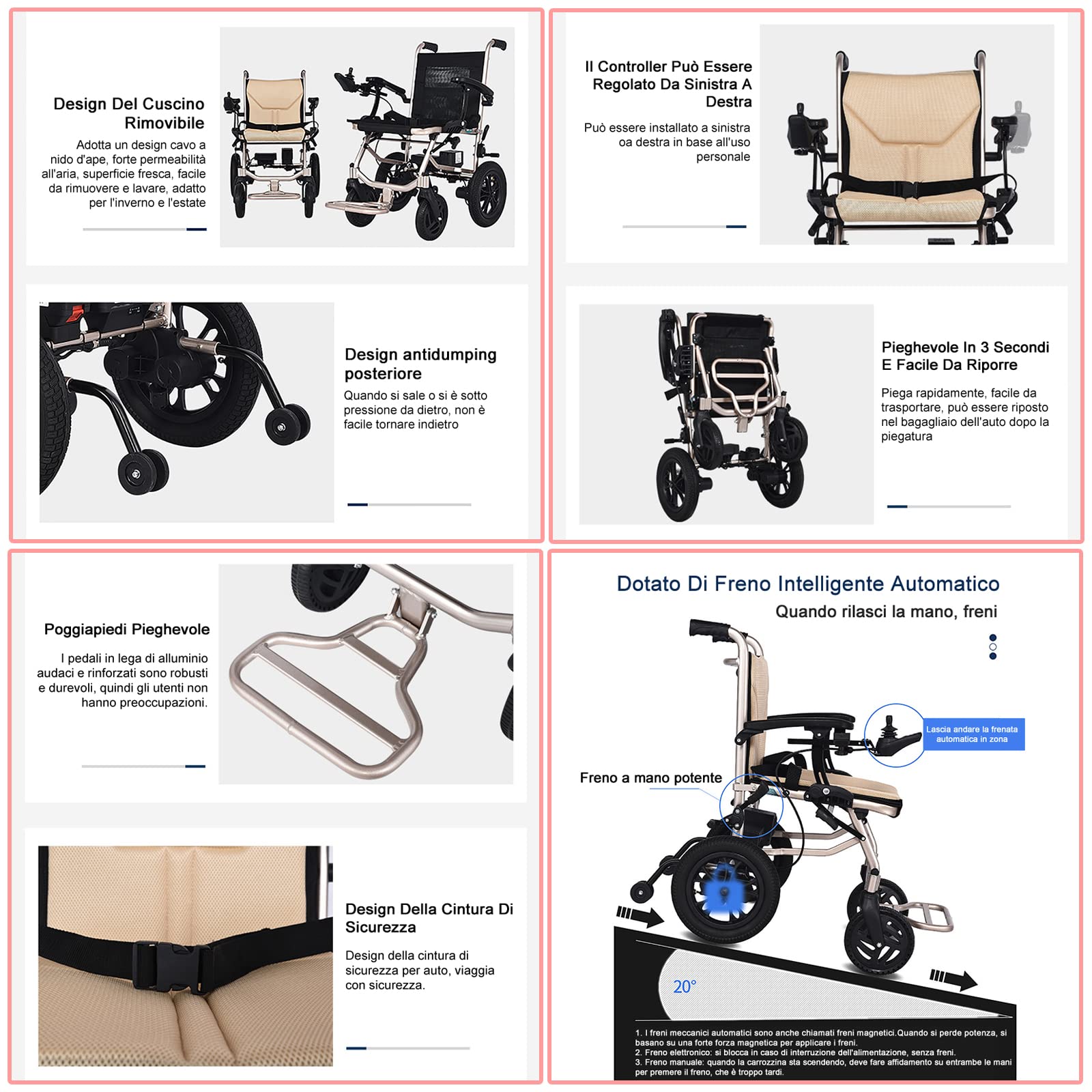 Sedia A Rotelle Elettrica, Leggera (14 kg), Pieghevole/Doppio Comando, Poggiapiedi Mobile/Autonomia di Crociera: 20 Chilometri, Controllo Intelligente, per Anziani E Disabili,A
