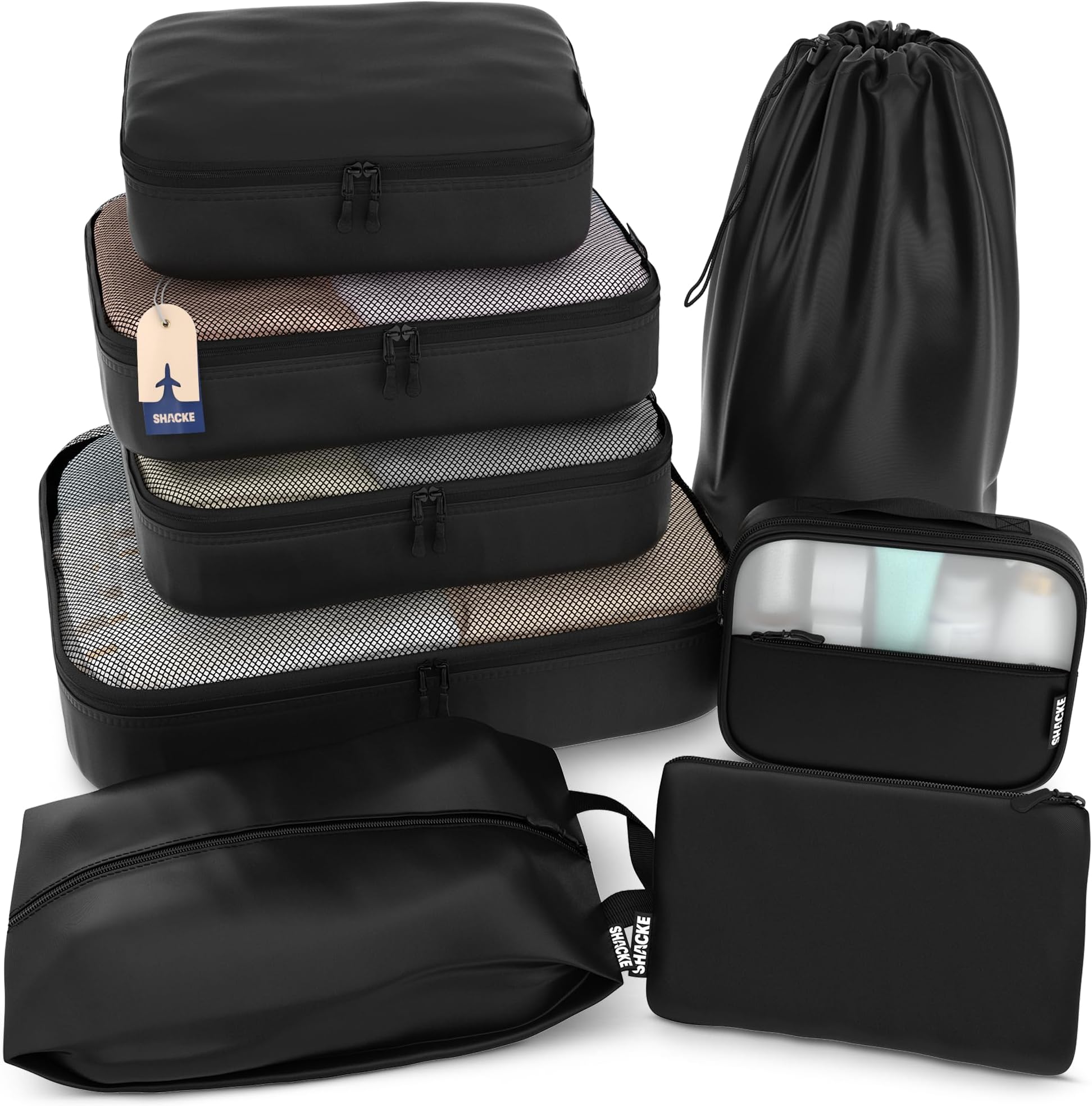 Shacke Packing Cubes for Travel 8 Set - Premium Luggage Organizer Bags - Versatile Travel Organizer for Women and Men - Optimized Packing Bags - Travel Essentials (Air Black)