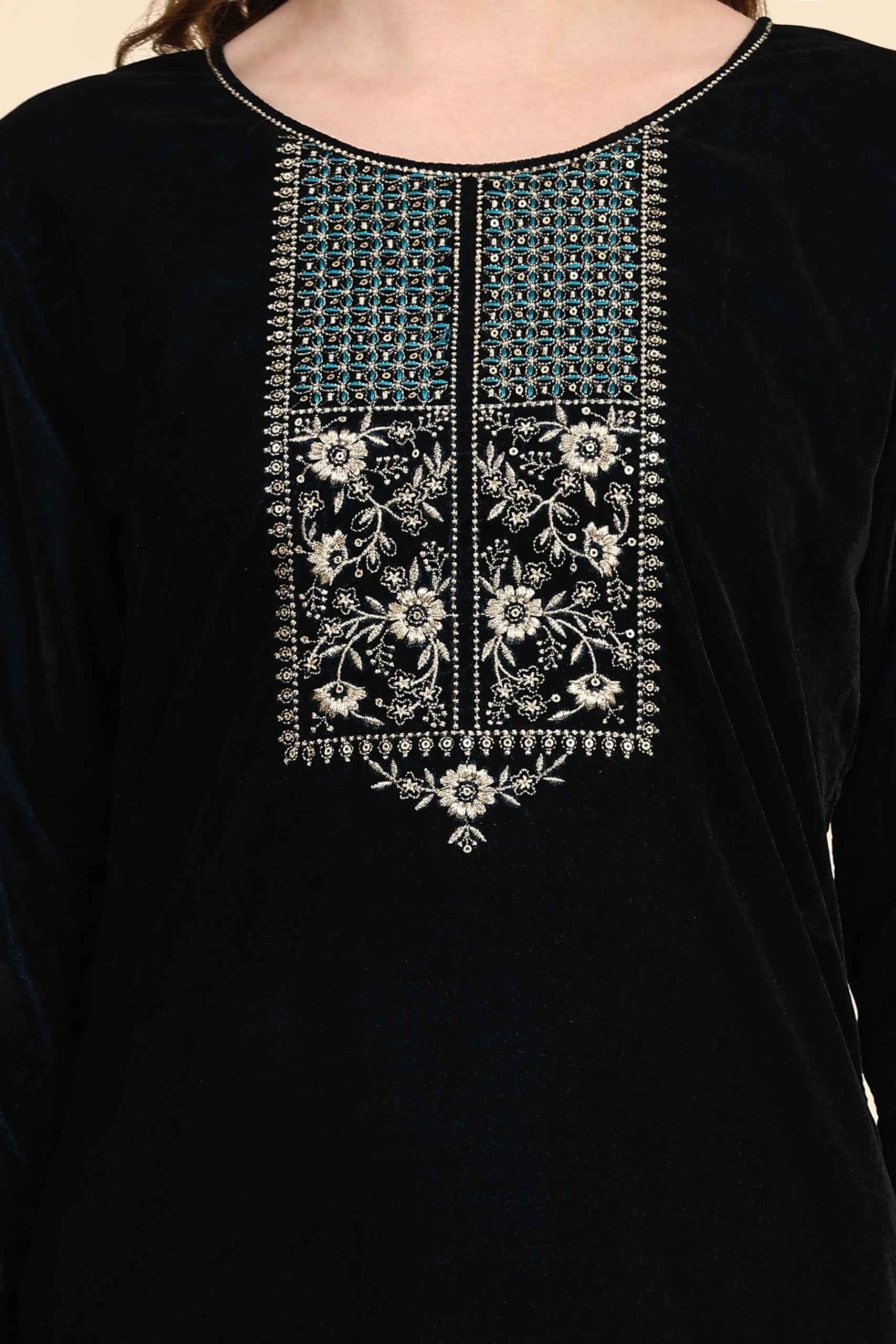 TRENDMALLS Salwar - Completo da donna in velluto ricamato, pantaloni Kurta con Dupatta