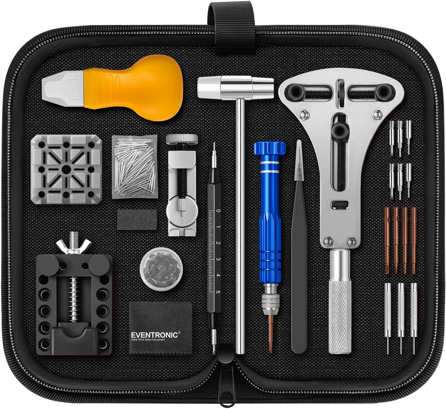 EVENTRONIC Professional Watch Repair Tool Kit - Back Removal, Link Removal, Battery Replacement With Storage Bag