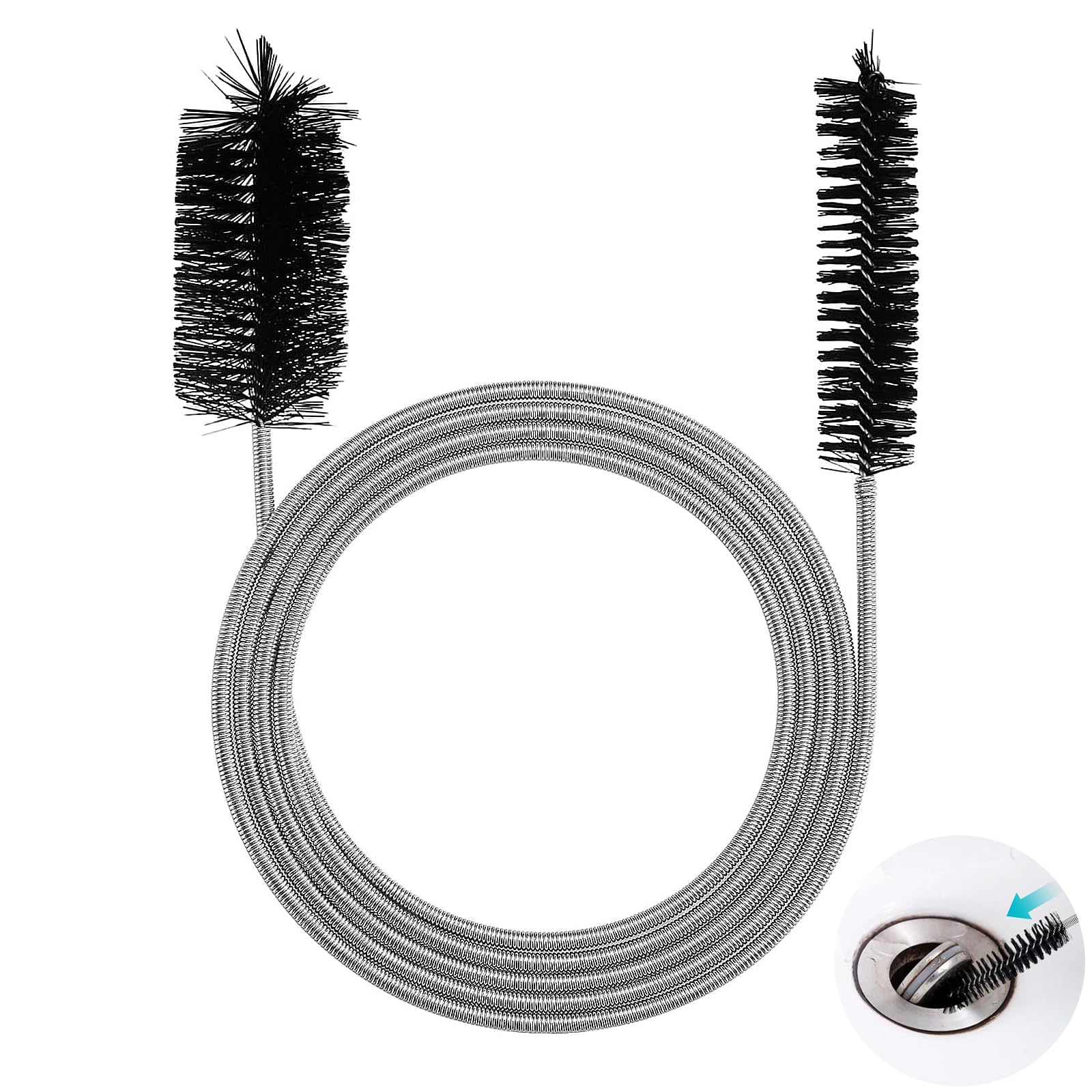 Flexible Feeding Tube Cleaning Brush, Extended Sink Unblocker Snake, 200 Cm Double-Ended Pipe Cleaner Brush, For Shower Drain Refrigerator Aquarium Drain Hole(Two Heads Black)