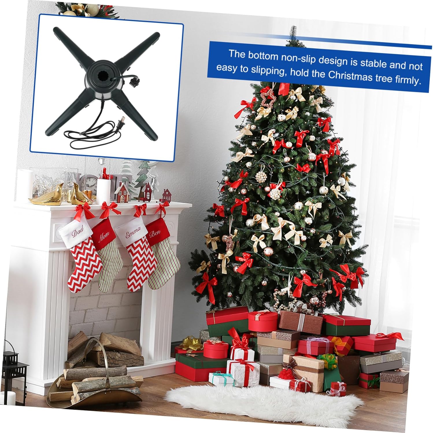 1pc Rotatable Electric Christmas Tree Stand Us Stable Base for Holiday Decor Easy Setup for Use for Festive Displays