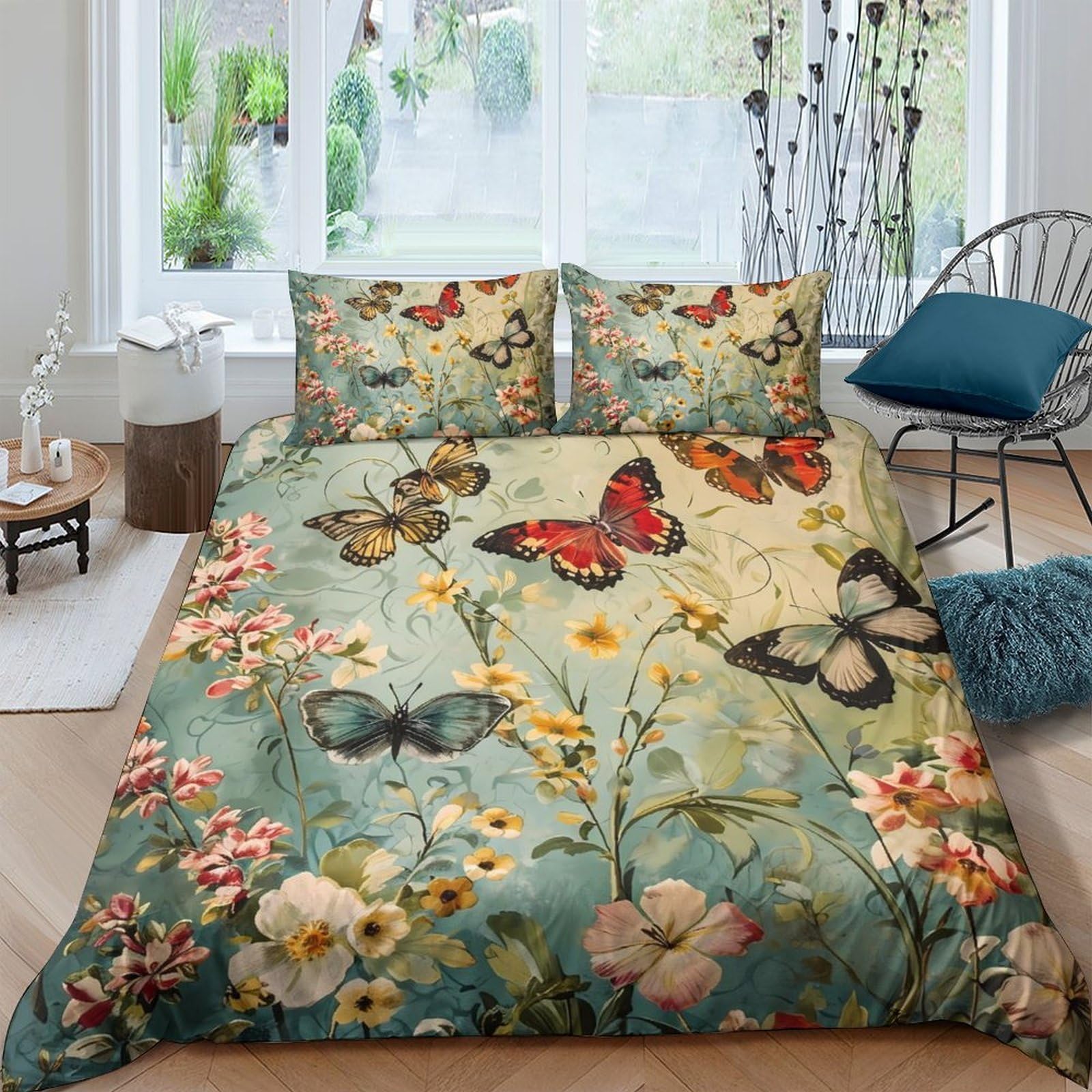 Ctjqhvkz Style-10 3D Printed Butterfly Meadow Fitted Sheet Microfiber Soft Floral Garden Bed Cover For Bedroom Dorm Decor Protection Single（135X200cm）