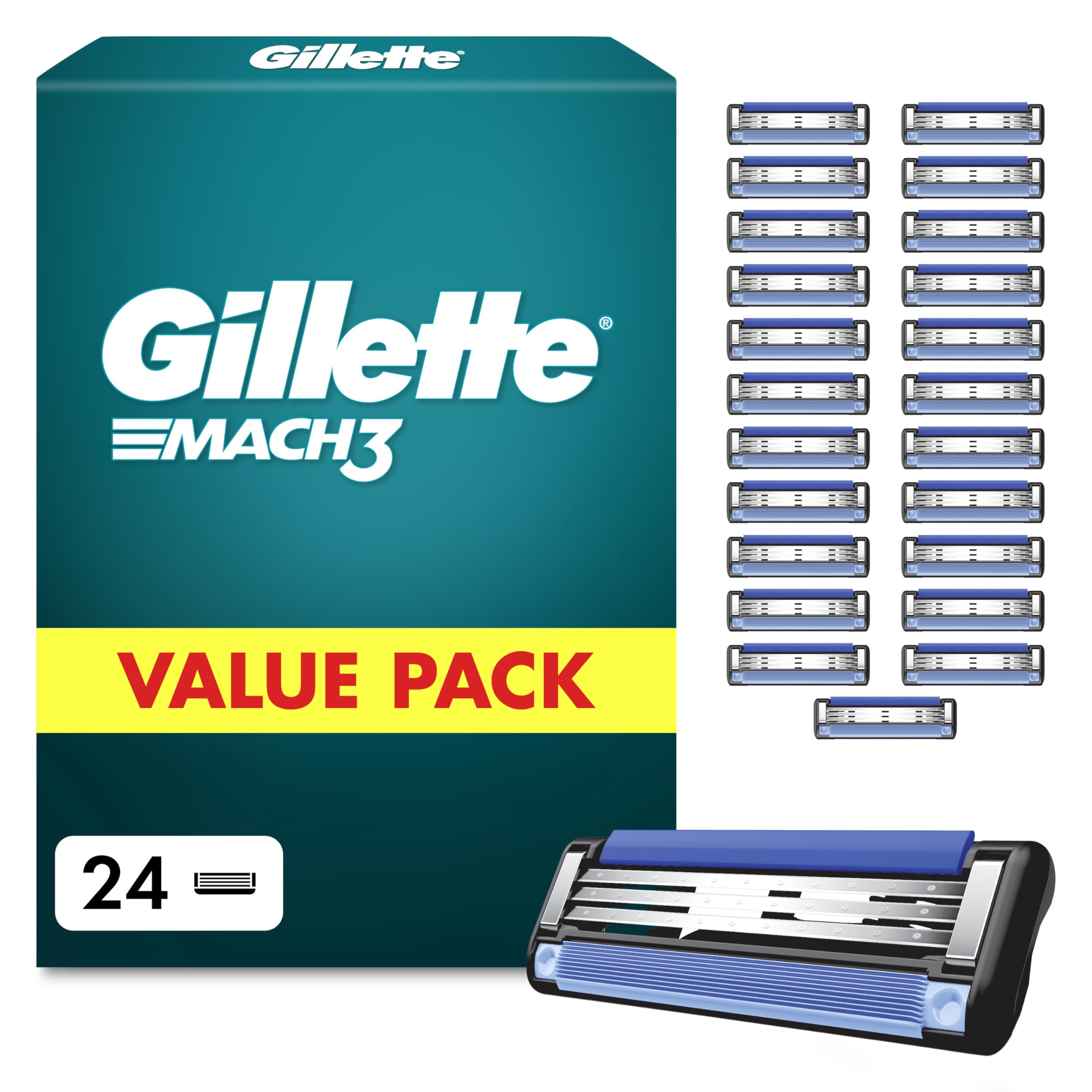 Gillette Mach3 Rasierklingen für Männer, 24 ORIGINAL Gillette Ersatzklingen, Klingen für Herren mit Gleitstreifen für ein Sanftes Gleiten und Klingenbeschichtung