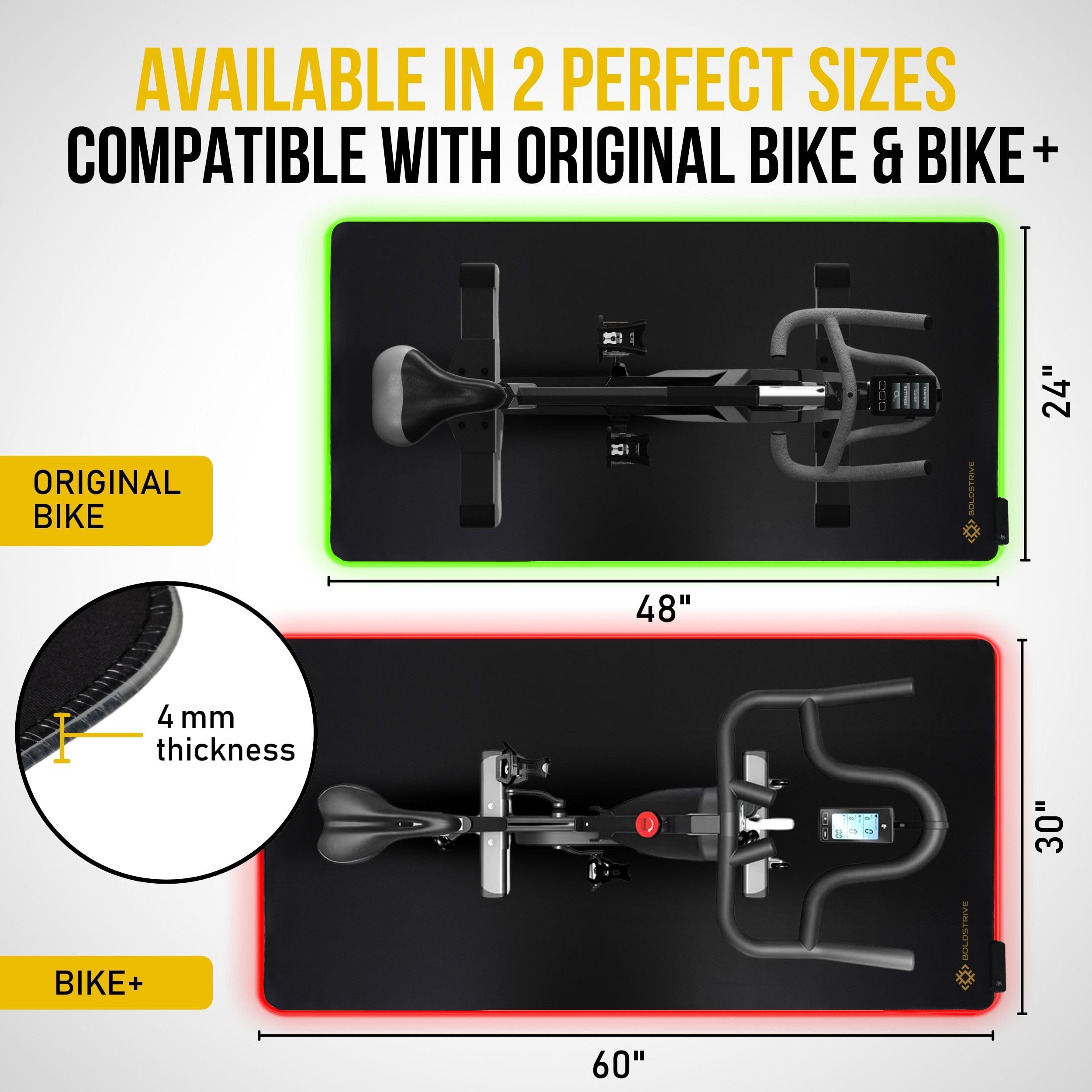 LED Exercise Equipment Mat 24x48in / 30x60in - Stylish Non-Slip Floor Protection for Spin Bikes, Walking Pads, and Ellipticals - Exercise Bike Mat, Peloton Bike Mat, Peloton accessories