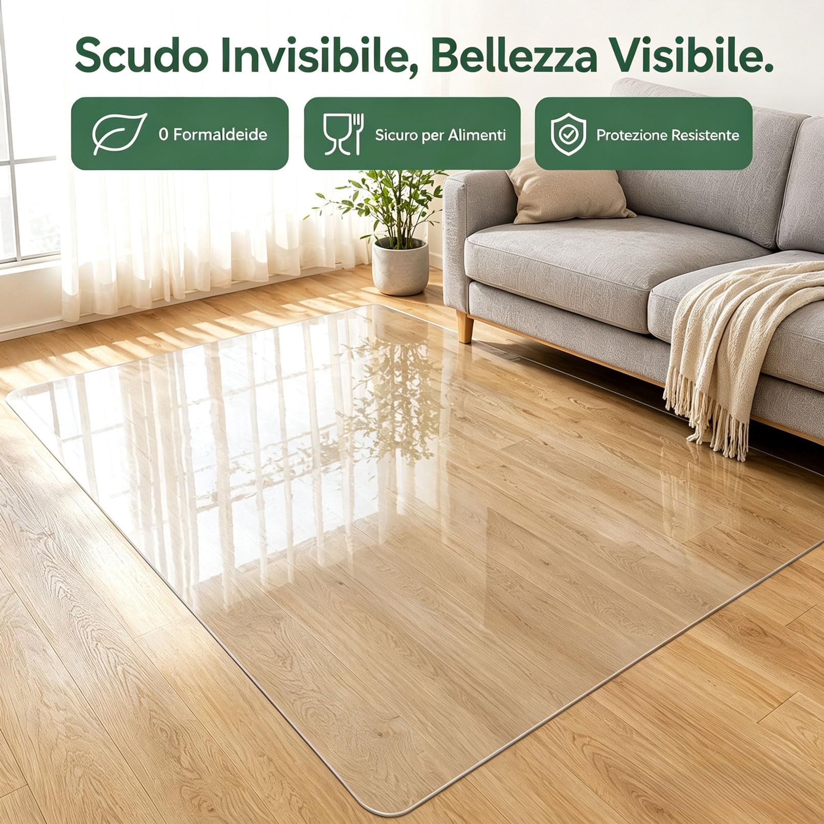 Tappeto sedia rotelle multifunzione trasparente 135x365cm 1,5 mm tappetino salvapavimento antiscivolo rigido, ruote scorrevoli, lavabile duraturo parquet linoleum domestico