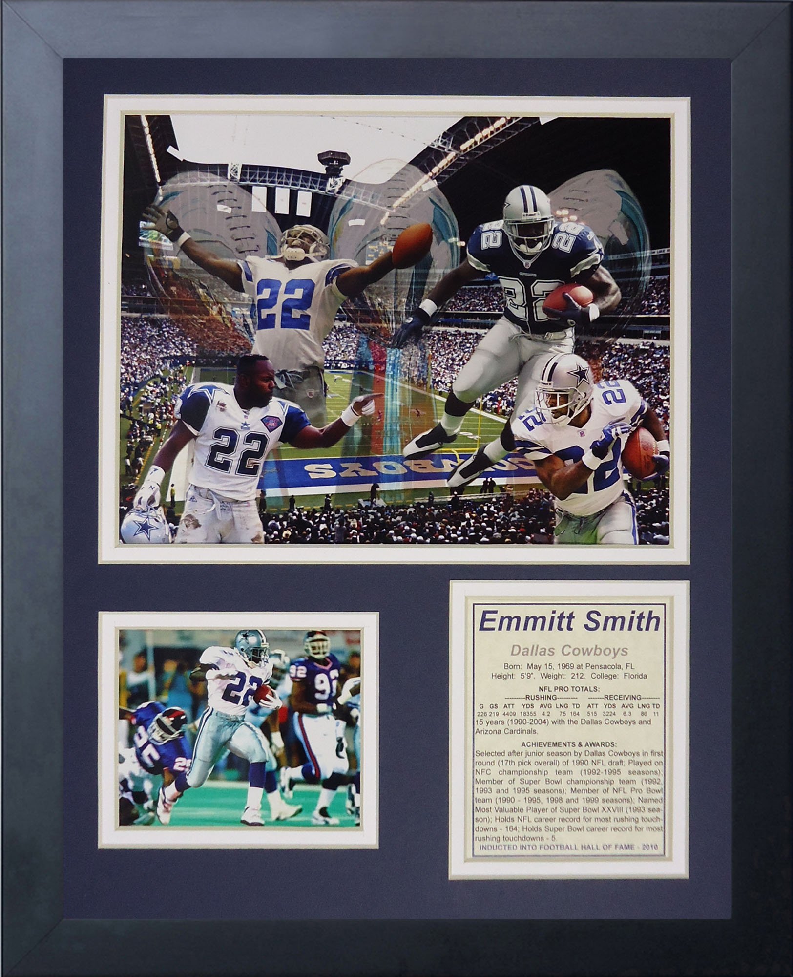 Legends Never DieEmmit Smith- Dallas Cowboys Collectible | Framed Photo Collage Wall Art Decor - 12"x15" |