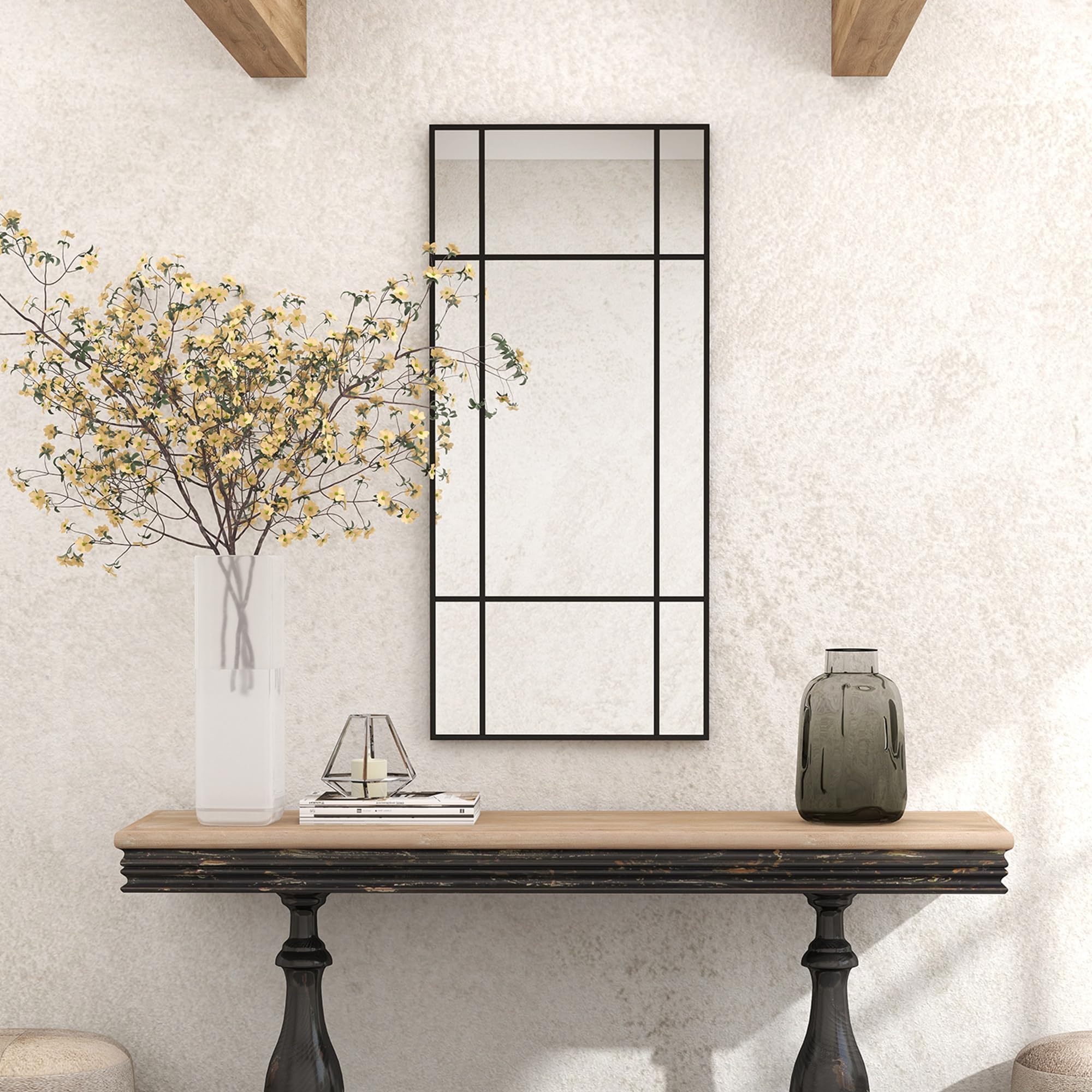 HOMCOM Specchio Moderno Stile Finestra, Specchiera da Camera e Soggiorno con Montaggio Verticale e Orizzontale, 110x50cm, Nero