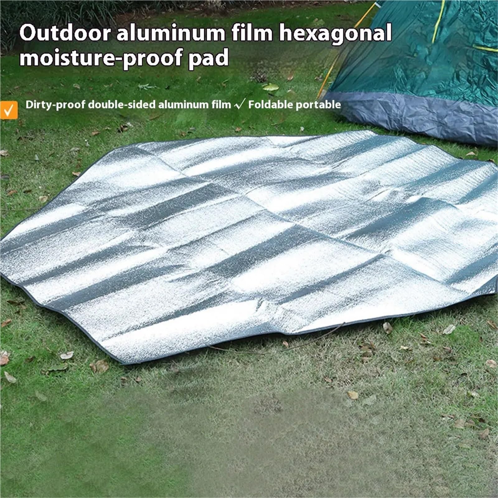 Mata kempingowa z folii aluminiowej, Aluminiowa sześciokątna mata kempingowa srebrna 240x240cm -Proof