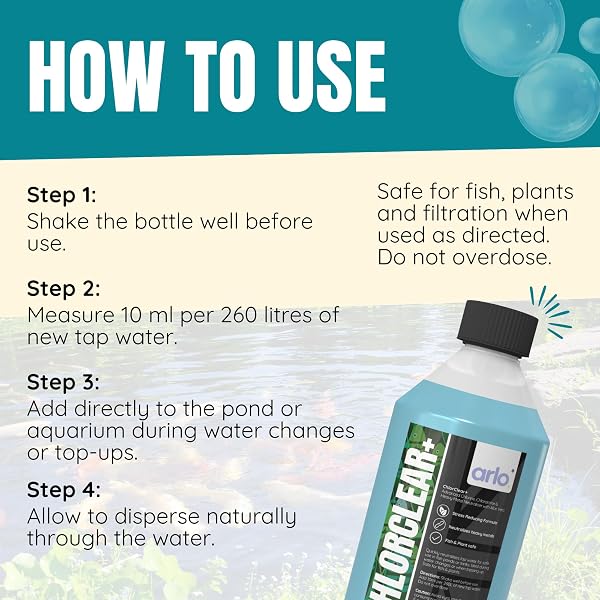 ChlorClear+ treats 13,000L Pond & Aquarium Water Conditioner 500ml | Neutralises Chlorine, Chloramine & Heavy Metals | Aloe Vera Stress Reducing Formula | Fish & Plant Safe - 5