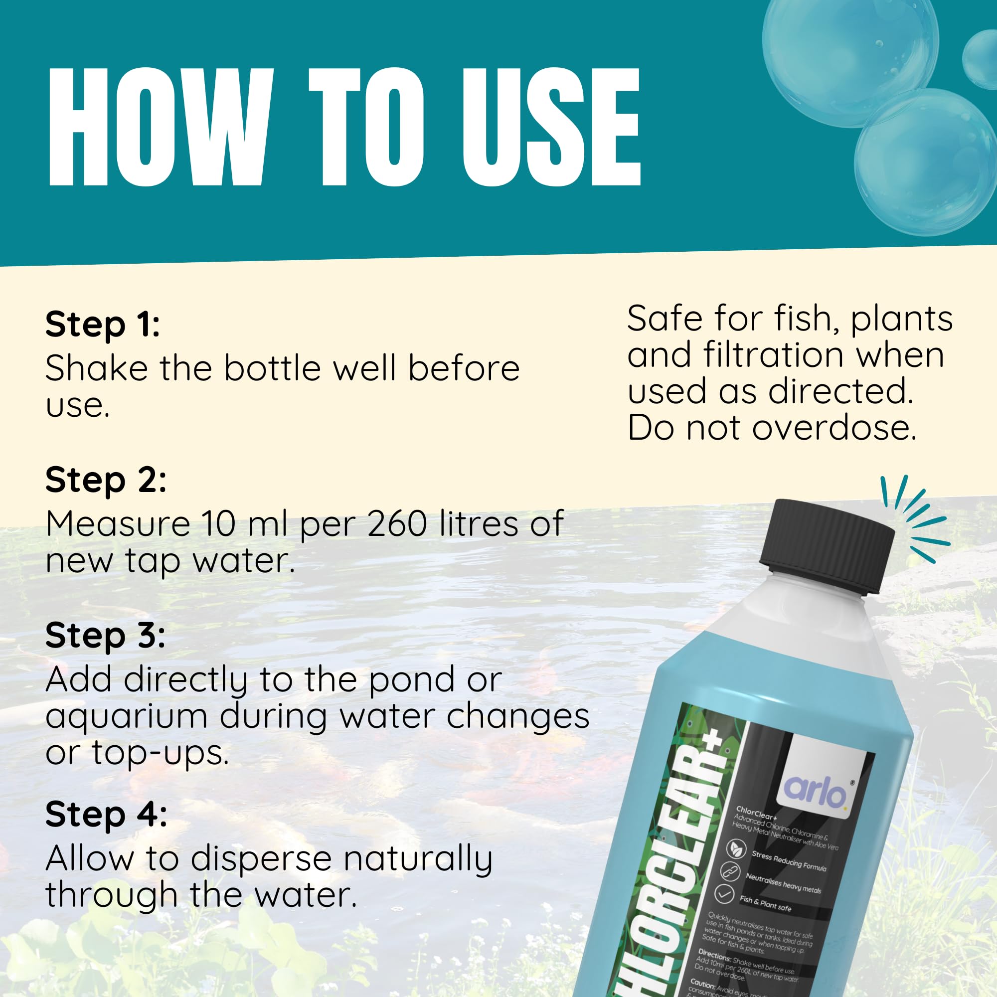 ChlorClear+ treats 13,000L Pond & Aquarium Water Conditioner 500ml | Neutralises Chlorine, Chloramine & Heavy Metals | Aloe Vera Stress Reducing Formula | Fish & Plant Safe — view 5