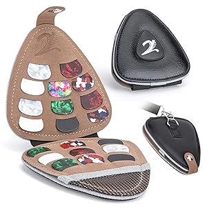 XTON Guitar Picks Holder for Acoustic Electric Guitar, Variety Pack Picks Storage Pouch Box, PU leather Plectrums Bag with Lanyard, Gift for Guitar Players ( Case Only )