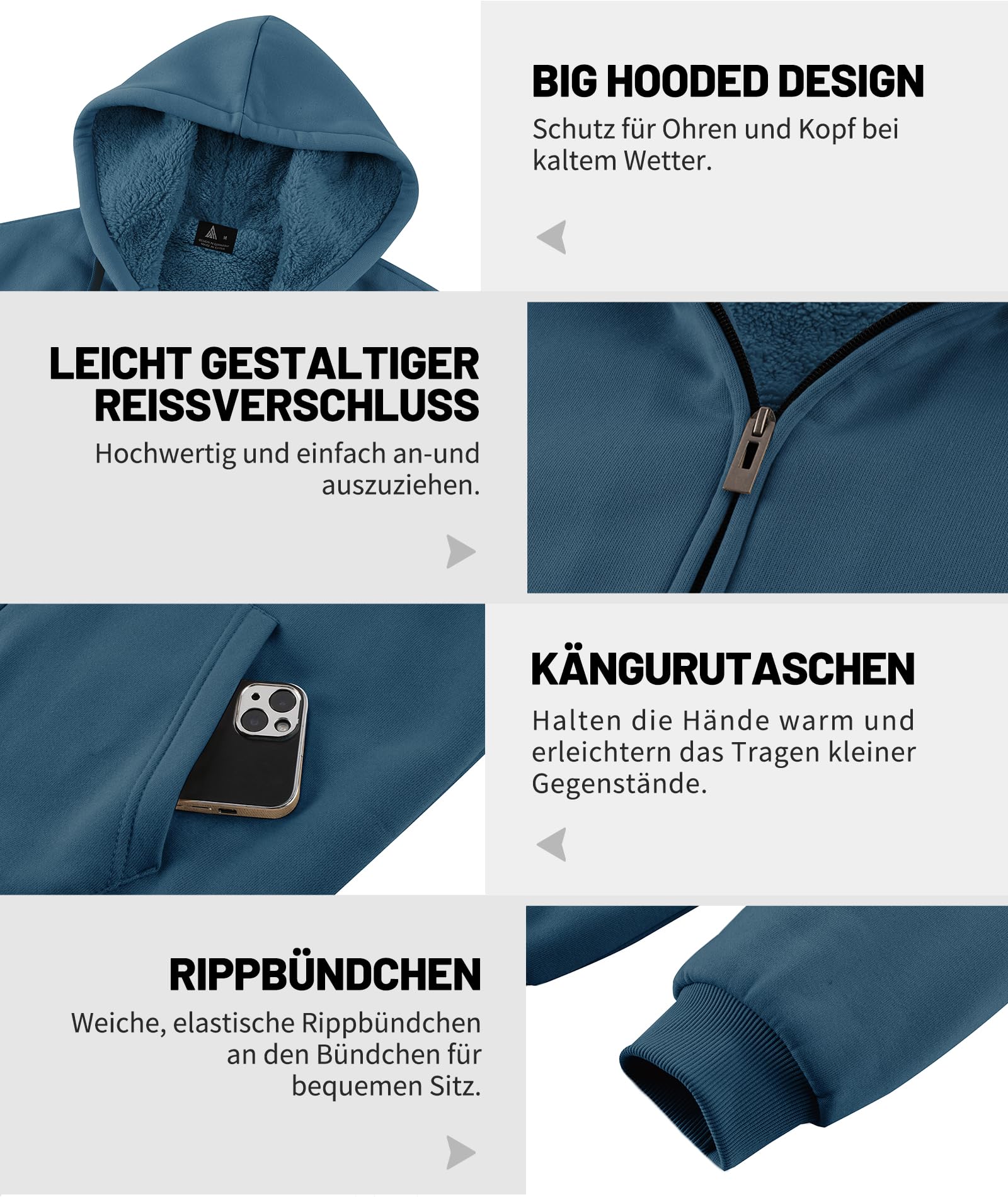JACKETOWN Felpa con Cappuccio da Uomo Thickened Hoodie Giacca Invernale in Pile Calda
