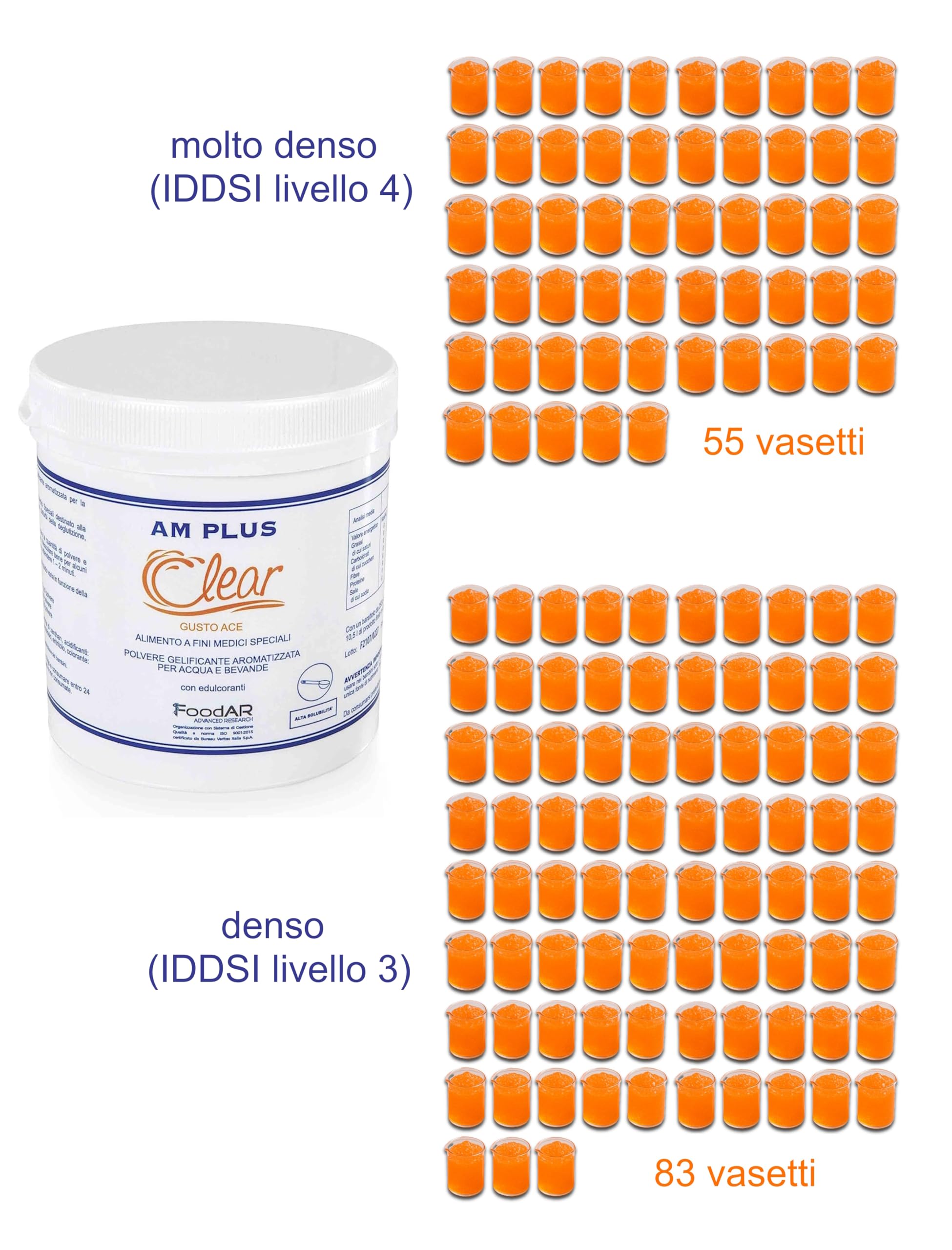 AM Clear, Acqua Gelificata, Polvere per 55 Vasetti da 125g, Gusto ACE