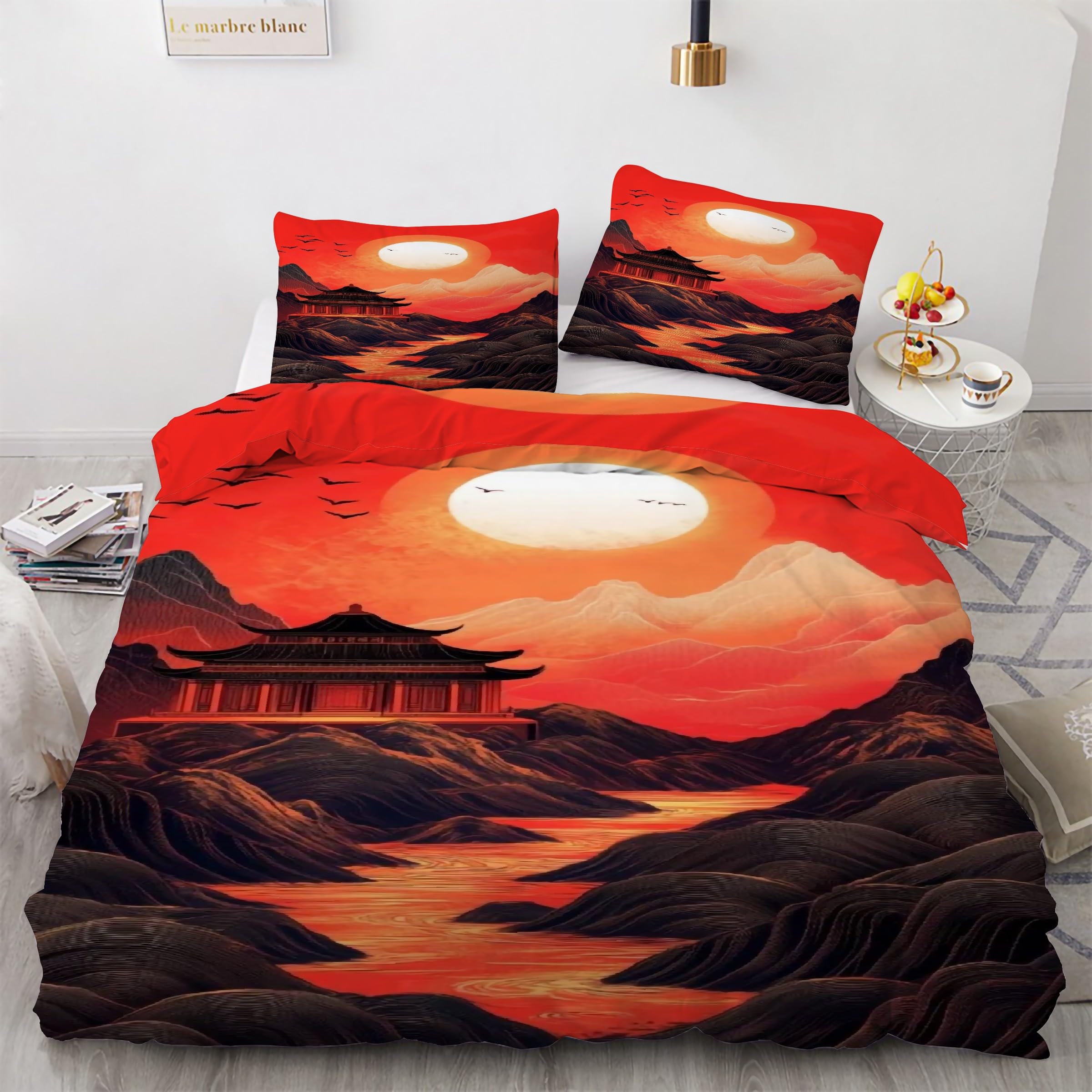 Housse de couette 240x260 soleil rouge pour sublimer votre chambre à coucher