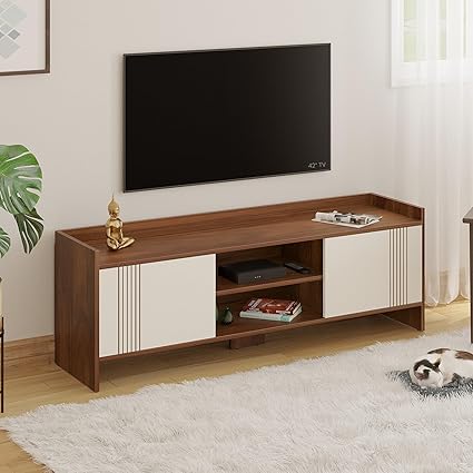 BLUEWUD Charley Engineering Wood Floor Standing TV Entertainment Unit Set Top Box Stand/TV Cabinet with Shelves for Books & D?cor Display Unit Bed Living Room Upto 50 Inches (Brown Maple & White)