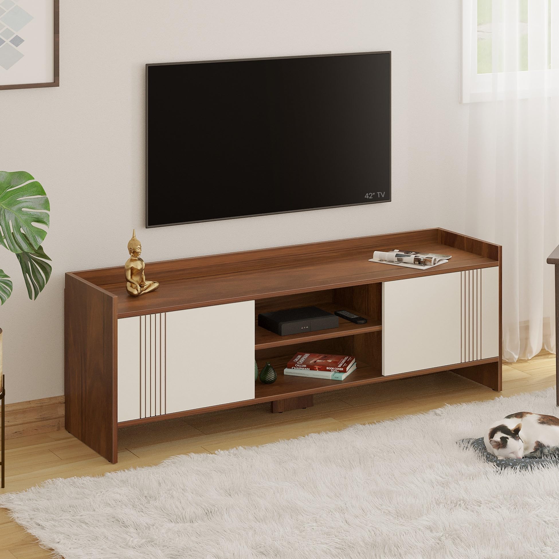 BLUEWUD Charley Engineering Wood Floor Standing TV Entertainment Unit Set Top Box Stand/TV Cabinet with Shelves for Books & Décor Display Unit Bed Living Room Upto 50 Inches (Brown Maple & White) (B0CP97NG2T) Amazon Price History, Amazon Price Tracker