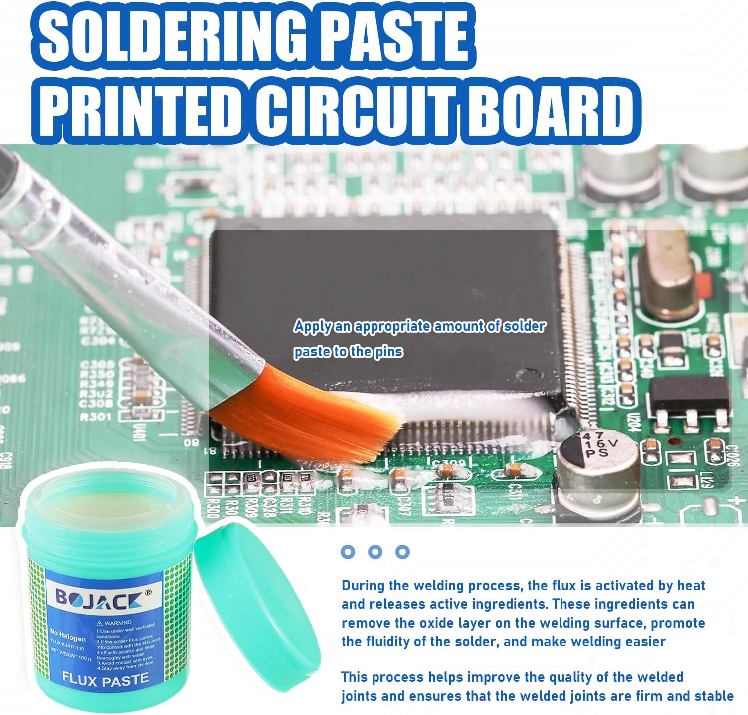 BOJACK Solder Paste Flux No Clean Free Environmentally Friendly Soldering Flux Paste Ideal for CPU Disassembly Assembly Special BGA PCB SMD Repair and Soldering(5.15oz/146g)