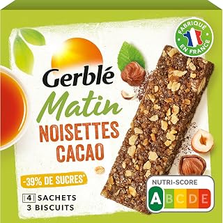 Gerblé Matin Barres Cacao Noisette – Réduites en Sucres, Riches en Fibres et Vitamines – Encas Énergétique à Emporter, 3 Barres, 120 g