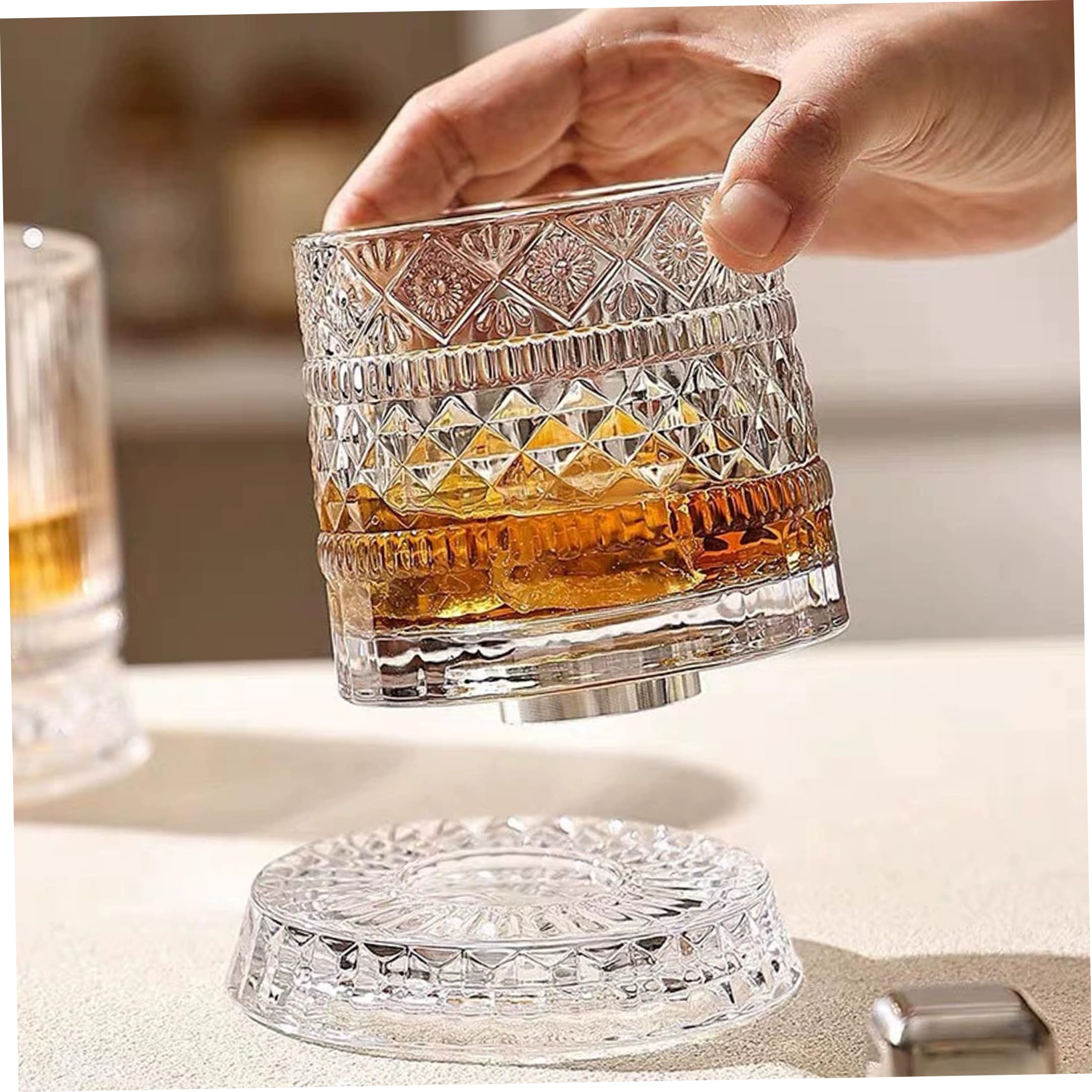 Verres à whisky rotatifs, verre à whisky en cristal de luxe, verre cocktail rotatif texturé en diamant étoilé de 300 ml pour Ktv et bar domicile.
