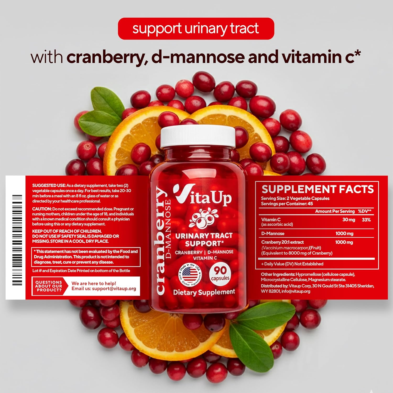 D mannose with Cranberry and Vitamin C - USA Made D-mannose 1000mg Capsules - Cranberry Pills for Urinary Tract & Bladder, Immune Support - 90 Count - Image 8