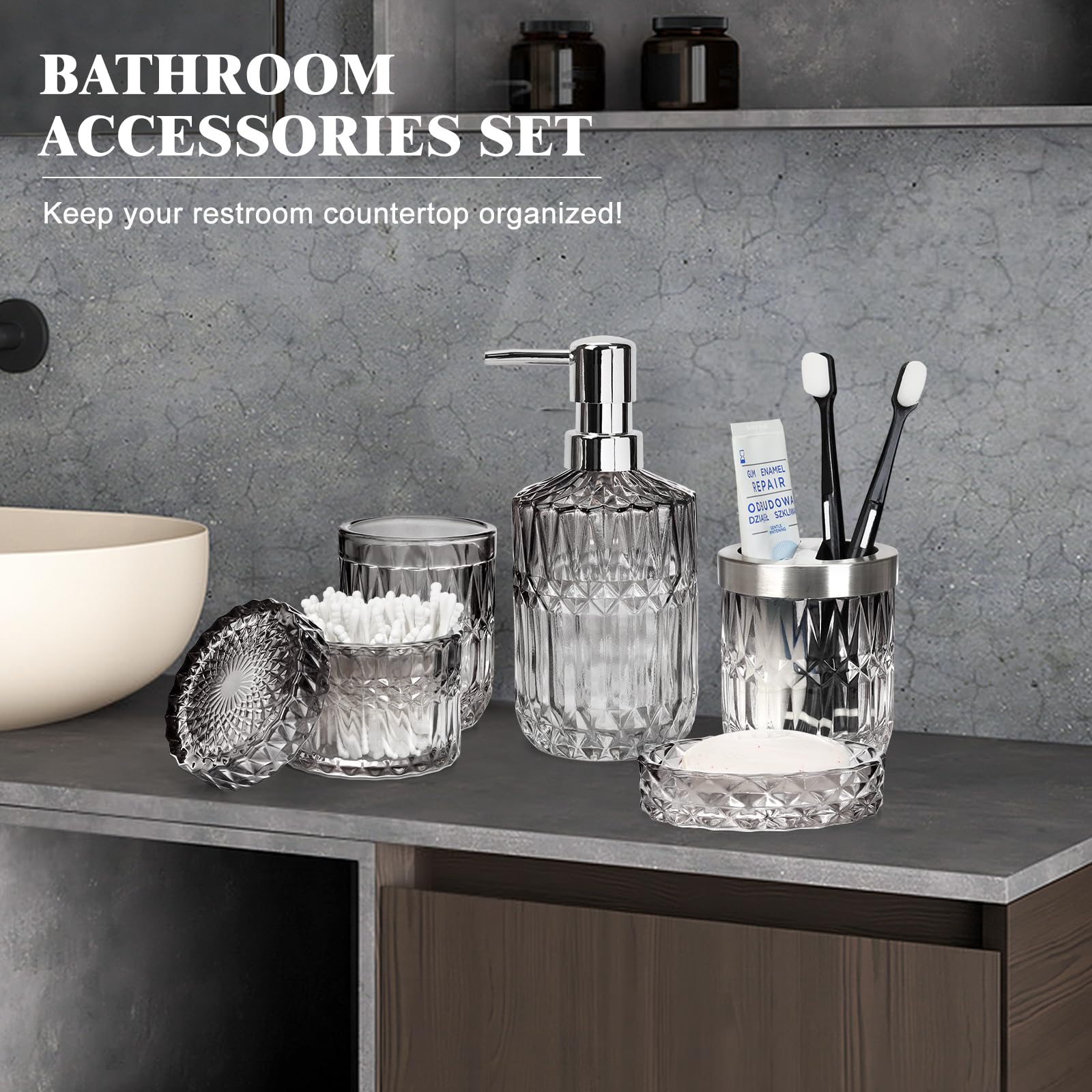 Set Accessori Bagno 6 Pezzi Bianco - Motivo Terrazzo Per Arredamento - Foto 2