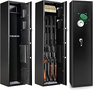 IRONMAX Rifle Gun Safe, Quick Access Biometric Gun Cabinet w/ Removable Shelf & Lockable Top Box, Heavy Duty Long Gun Storage Safes w/ Fingerprint & Digital Keypad for Rifles, Shotguns, Handguns & Pistols